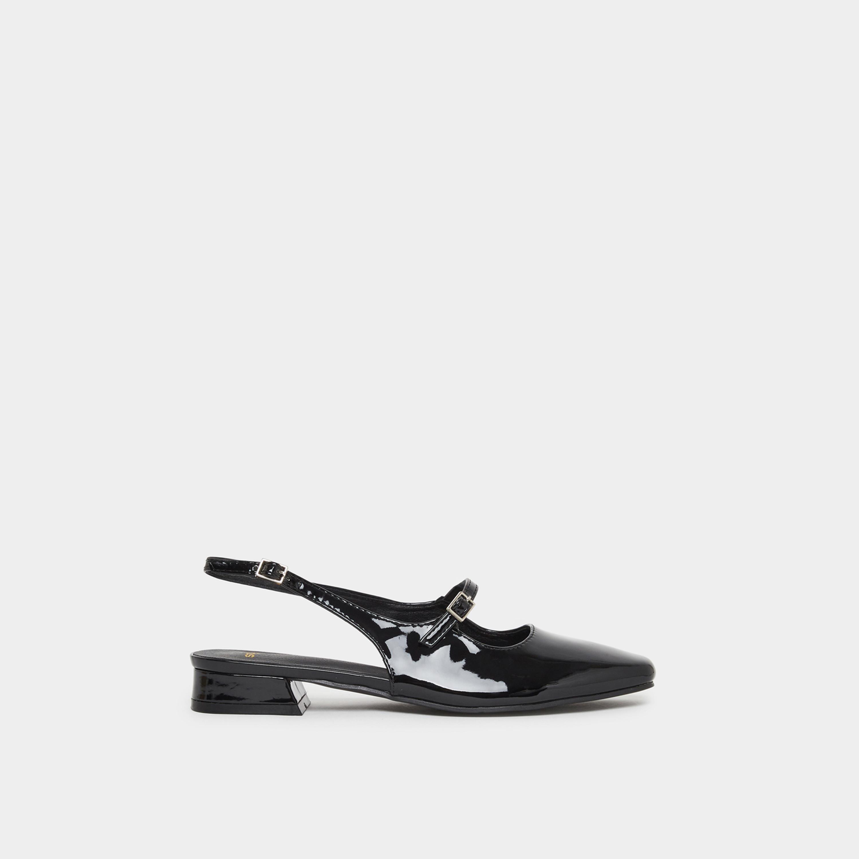 ستايلي - حذاء ماري جين نسائي أسود لامع بكعب مفتوح من الخلف-women-shoes-sandals-flats-image-3