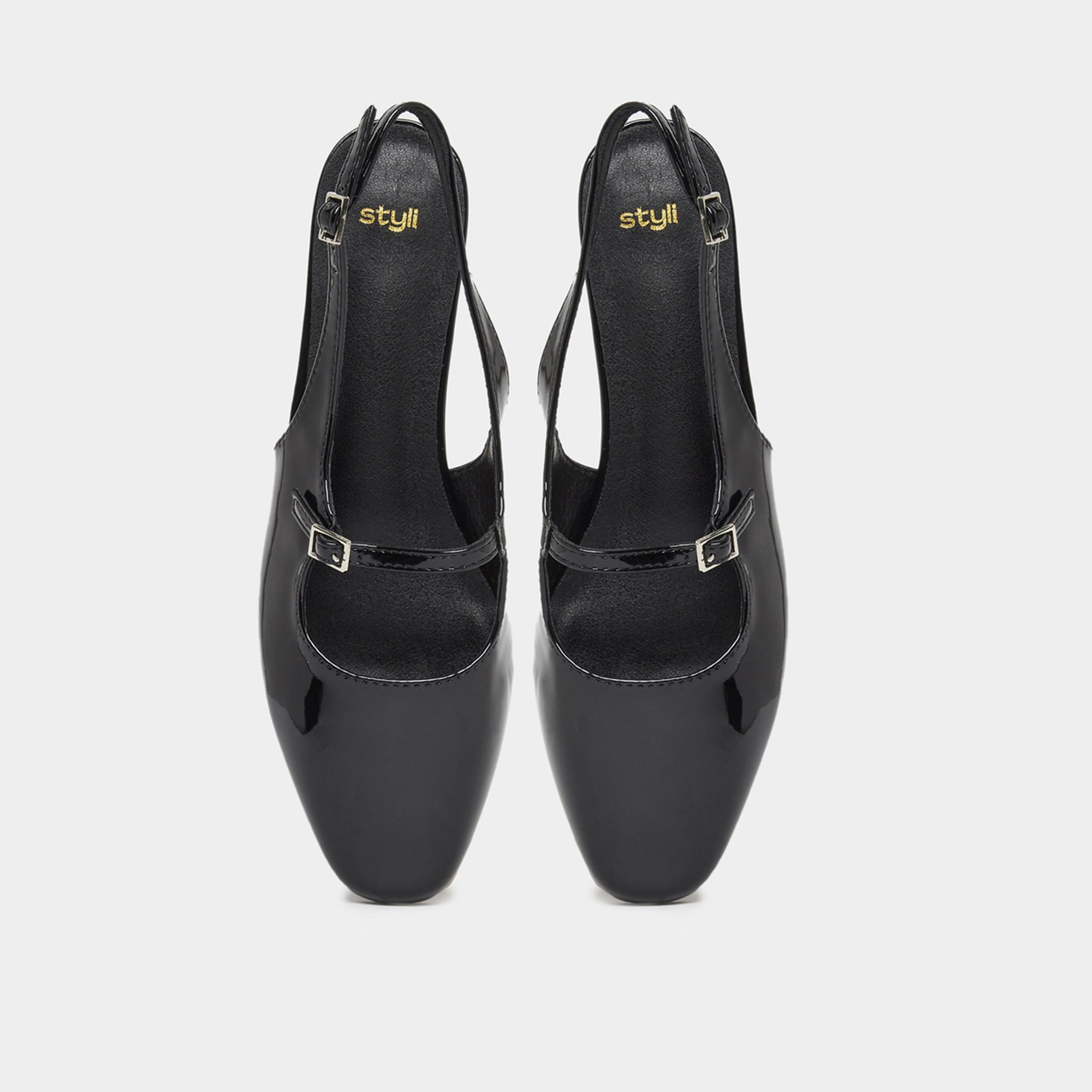 ستايلي - حذاء ماري جين نسائي أسود لامع بكعب مفتوح من الخلف-women-shoes-sandals-flats-image-6