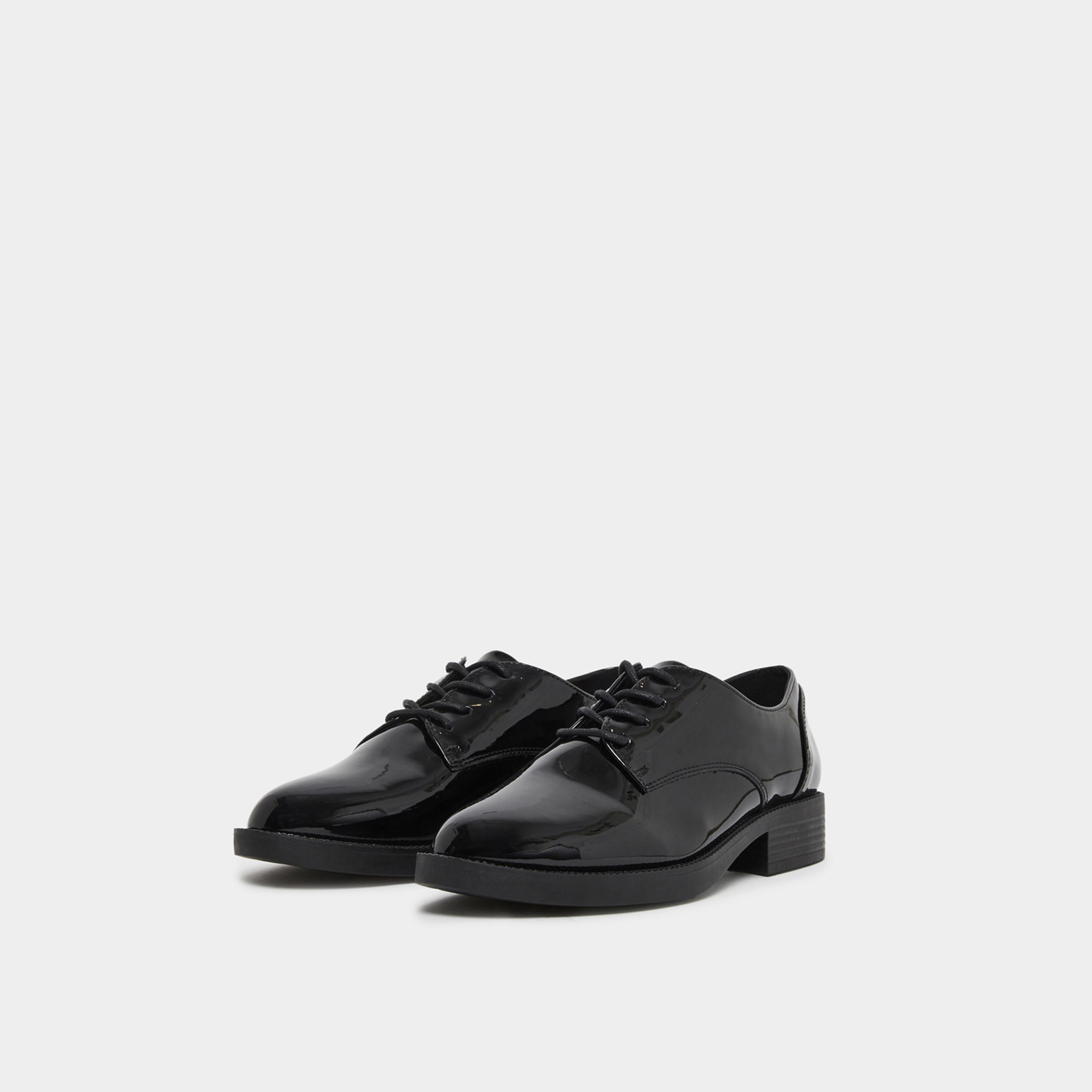 ستايلي - حذاء أكسفورد نسائي أسود من الجلد الصناعي اللامع-women-shoes-flats-loafers-image-1