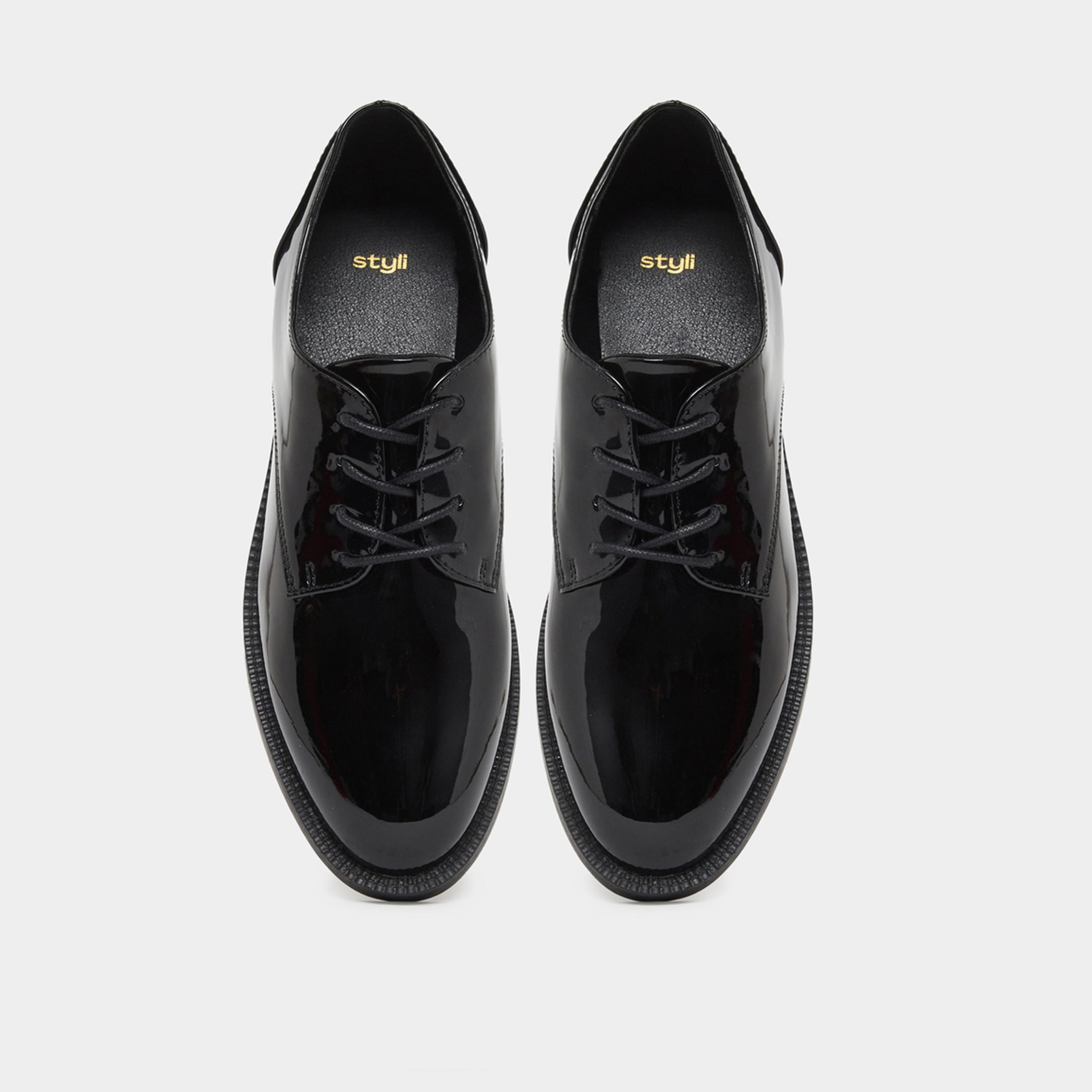 ستايلي - حذاء أكسفورد نسائي أسود من الجلد الصناعي اللامع-women-shoes-flats-loafers-image-6