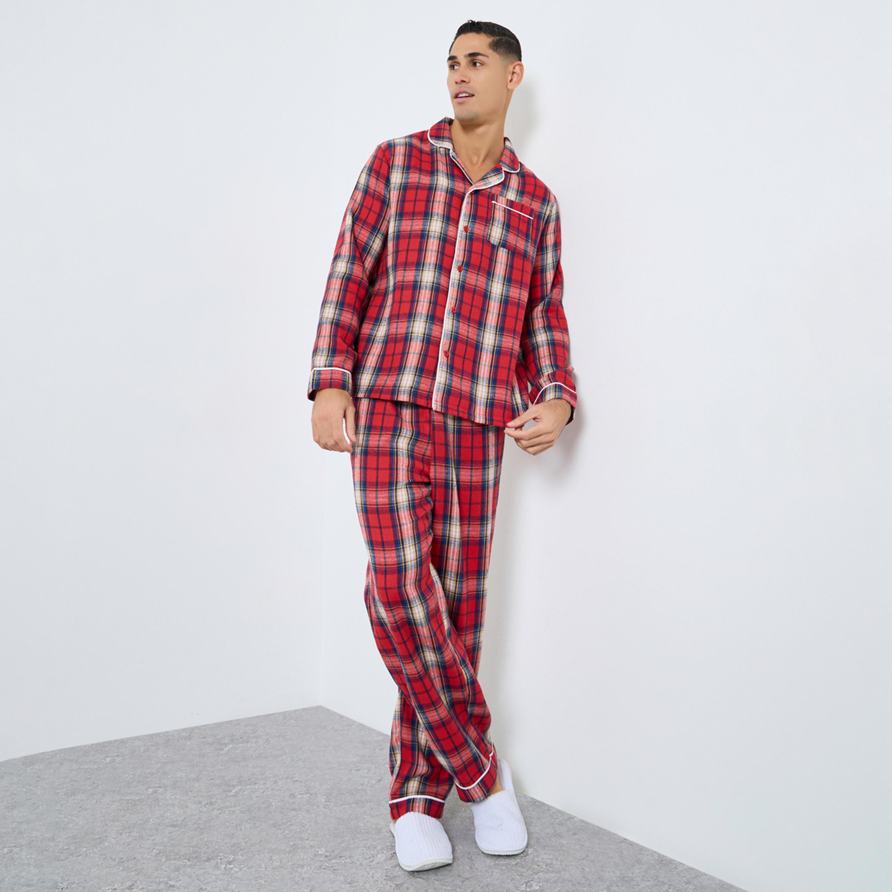 Styli Family Pyjamas - Men Check Pocket Piped Shirt and Pyjama Set-men-clothing-nightwear-sets-image-1