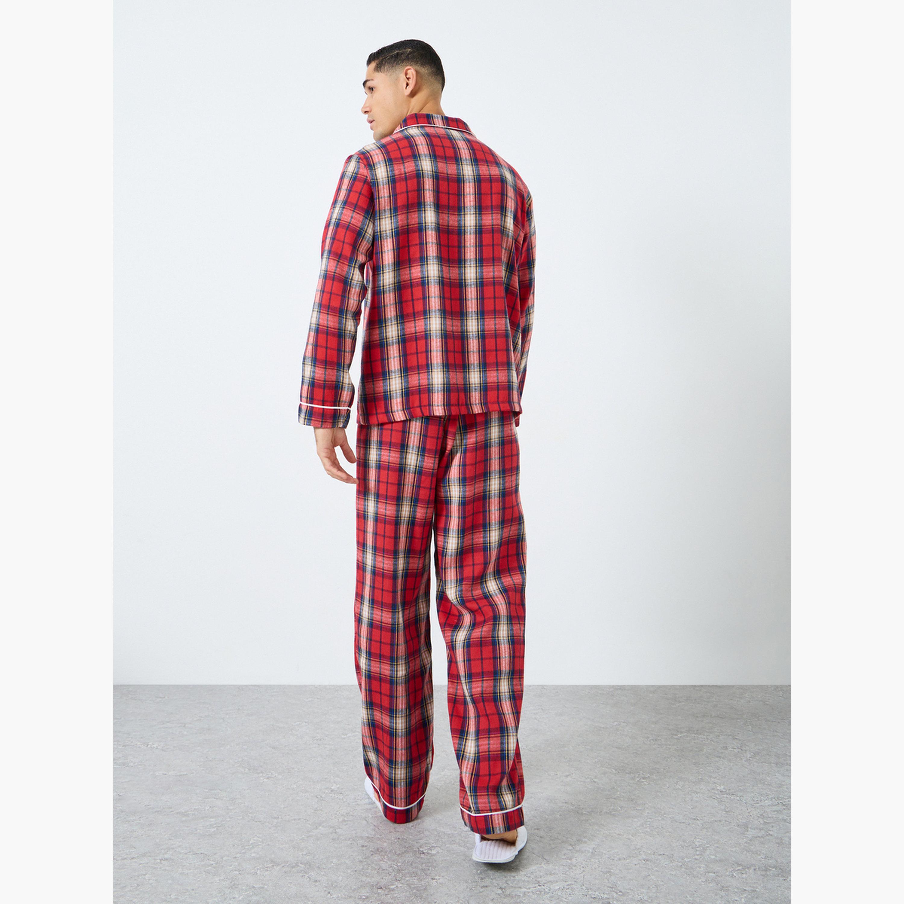 Styli Family Pyjamas - Men Check Pocket Piped Shirt and Pyjama Set-men-clothing-nightwear-sets-image-3