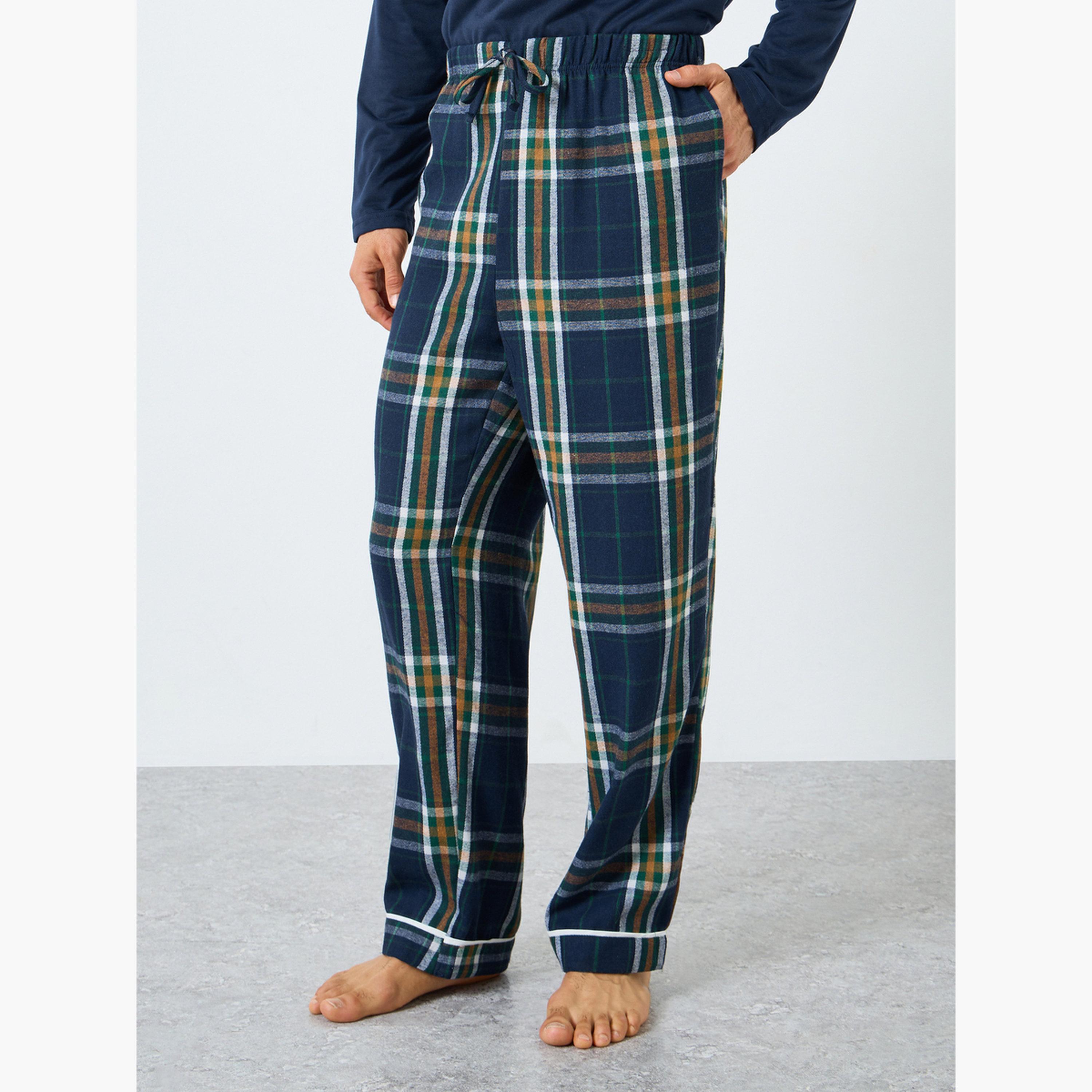 ستايلي - بيجاما عائلية - بيجاما رجالي تي شيرت بأكمام طويلة وبنطال منقوش-men-clothing-nightwear-sets-image-5