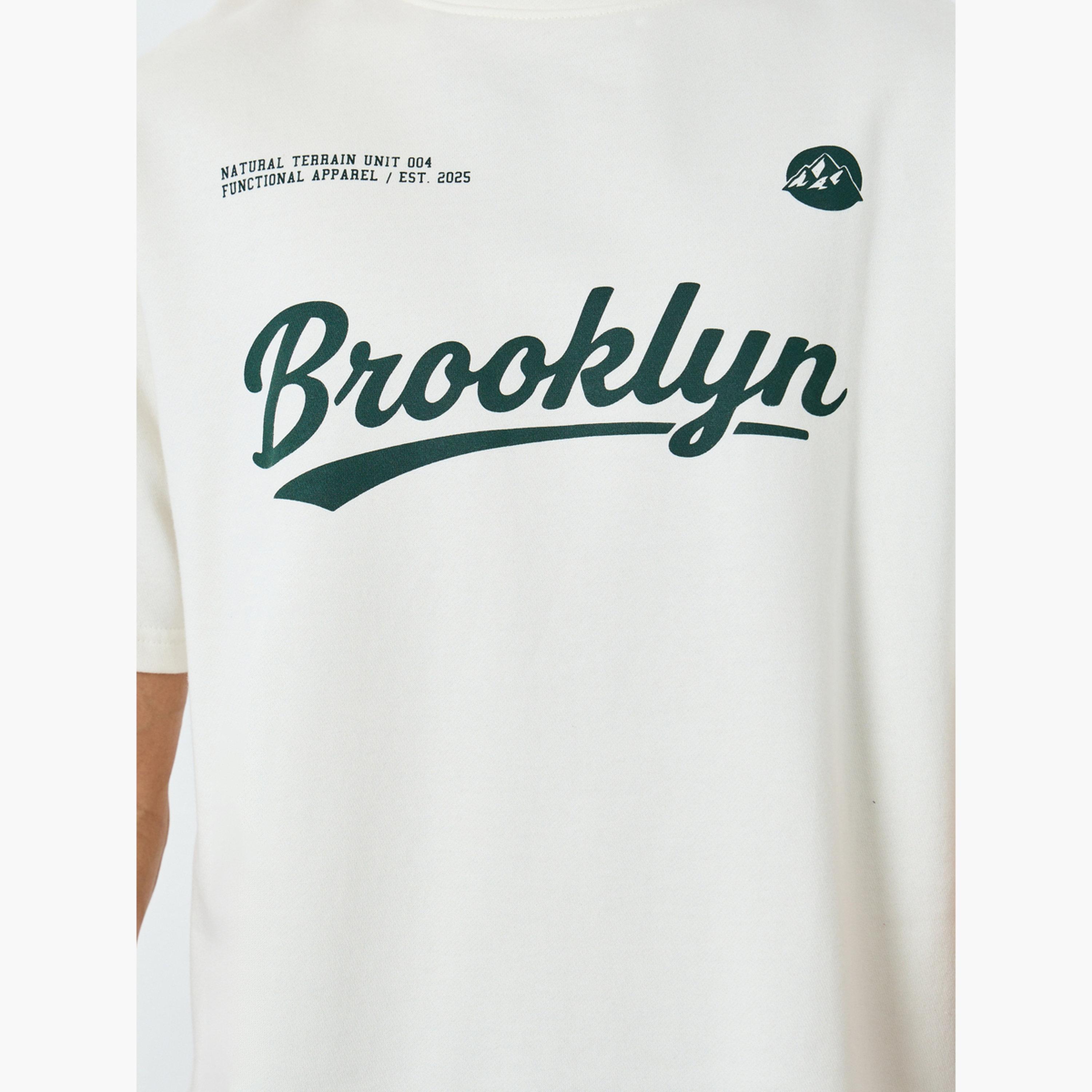 Styli Men White Brooklyn Graphic T-Shirt and Green Shorts Co-Ords-men-clothing-coordsets-image-3