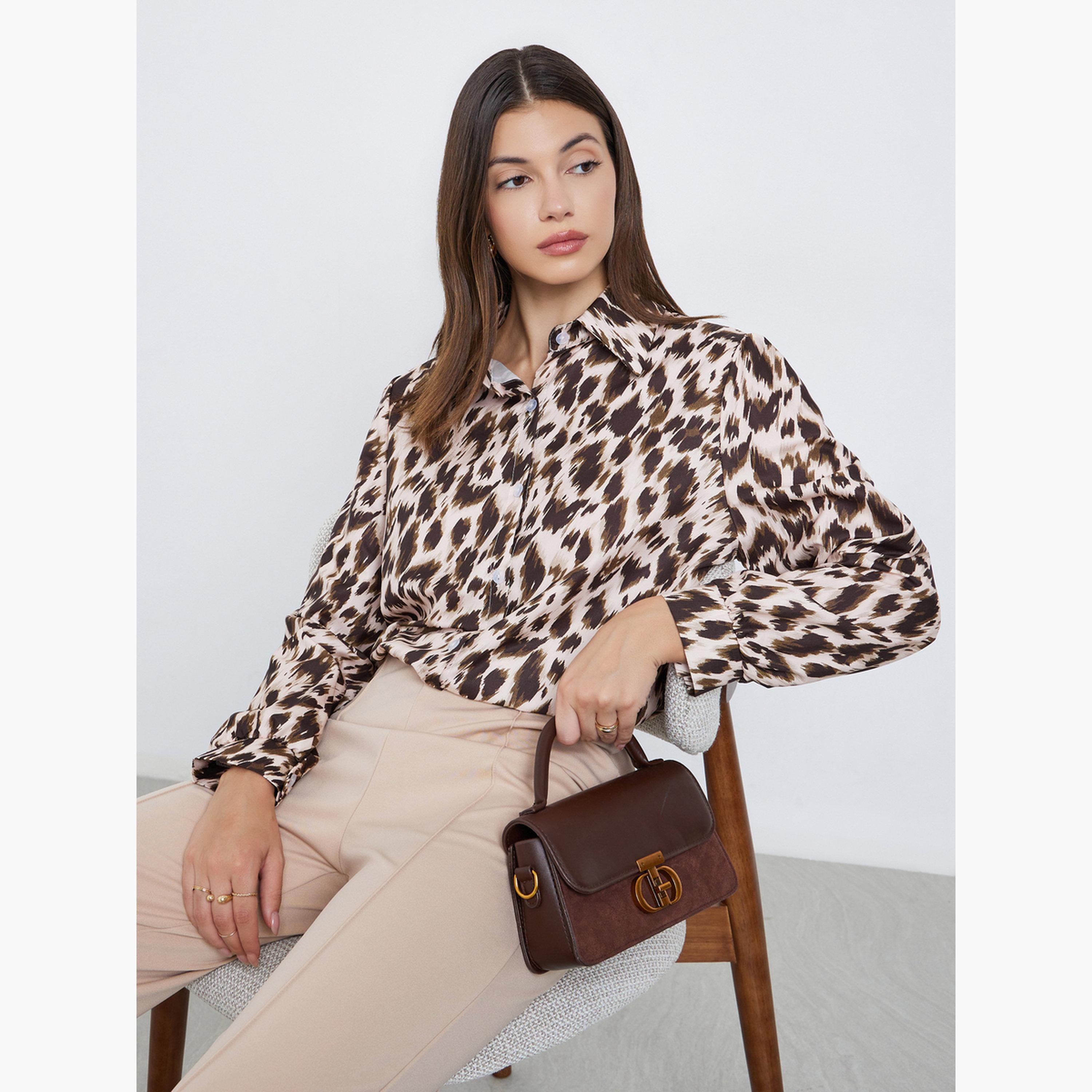 ستايلي - قميص نسائي بأكمام طويلة بطبعة حيوانات-women-clothing-shirtsandblouses-shirts-image-3