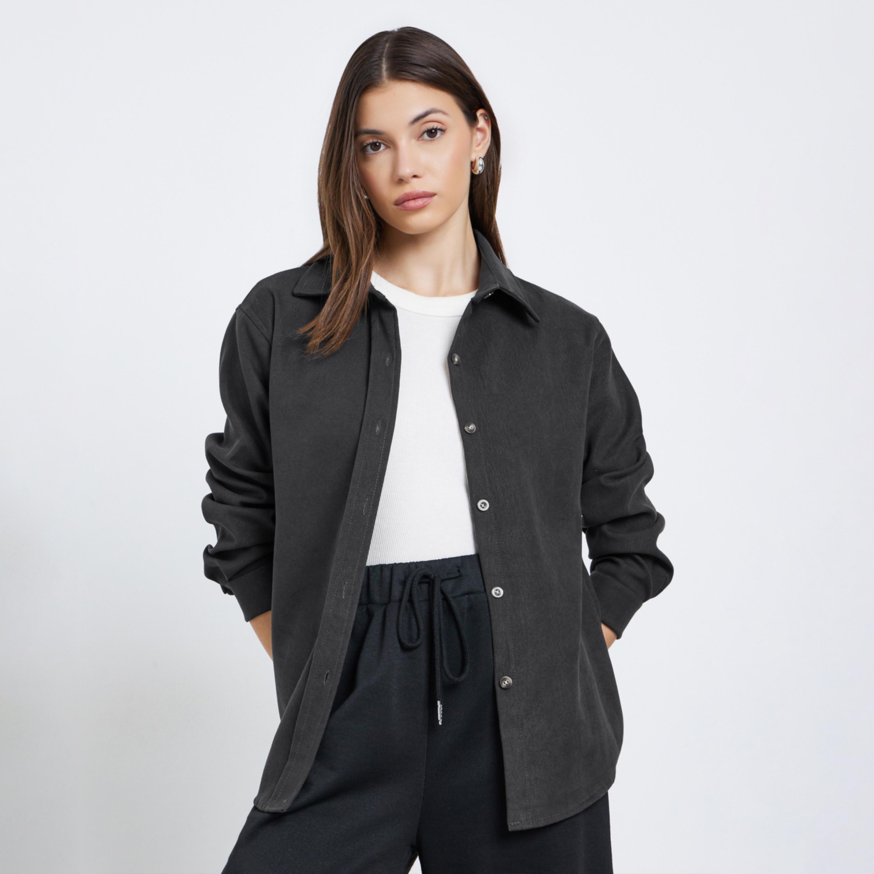 ستايلي - قميص مخملي أسود حجم كبير-women-clothing-shirtsandblouses-shirts-image-1