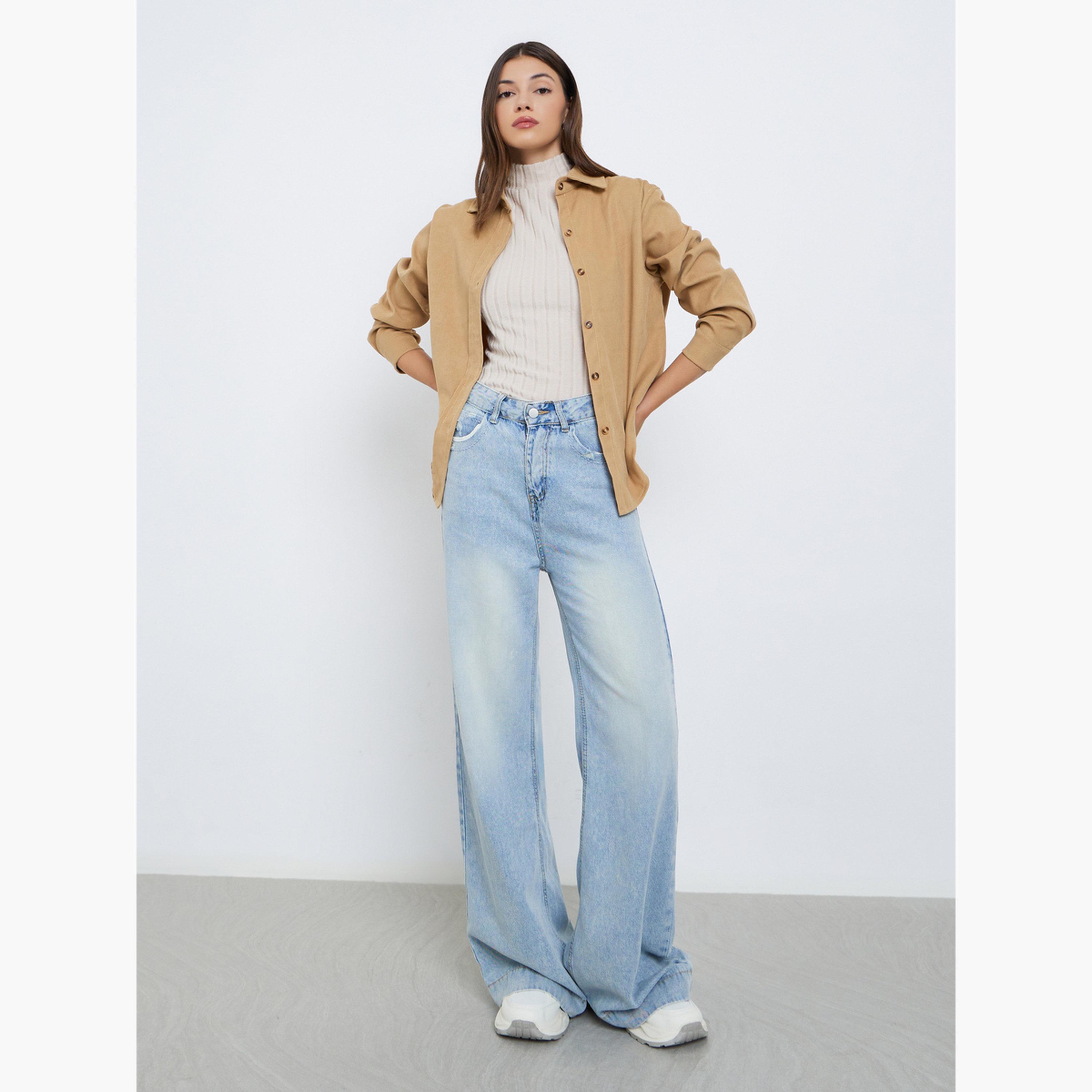 Styli Tan Oversized Corduroy Shirt-women-clothing-shirtsandblouses-shirts-image-2