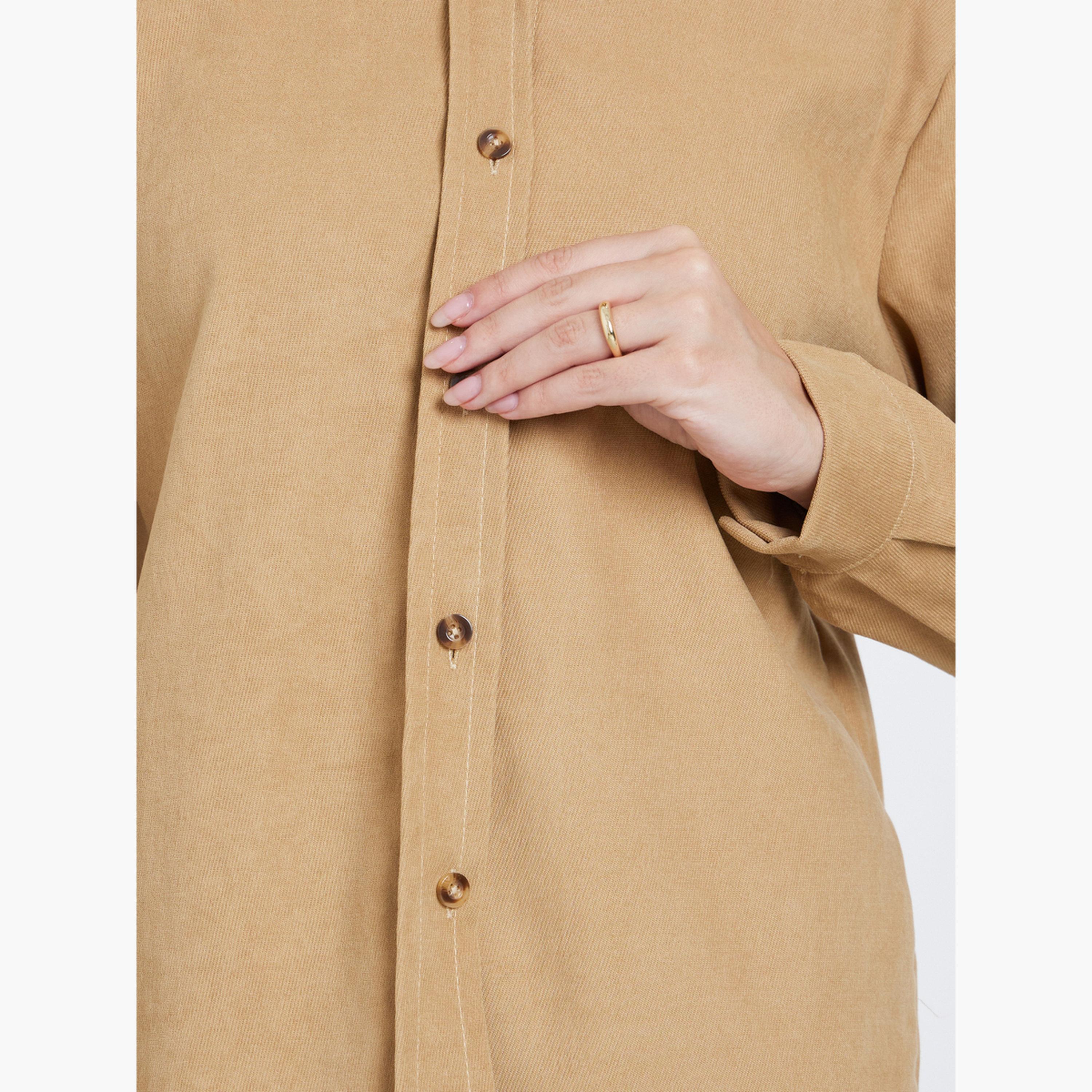 ستايلي - قميص مخملي حجم كبير لون بني-women-clothing-shirtsandblouses-shirts-image-4