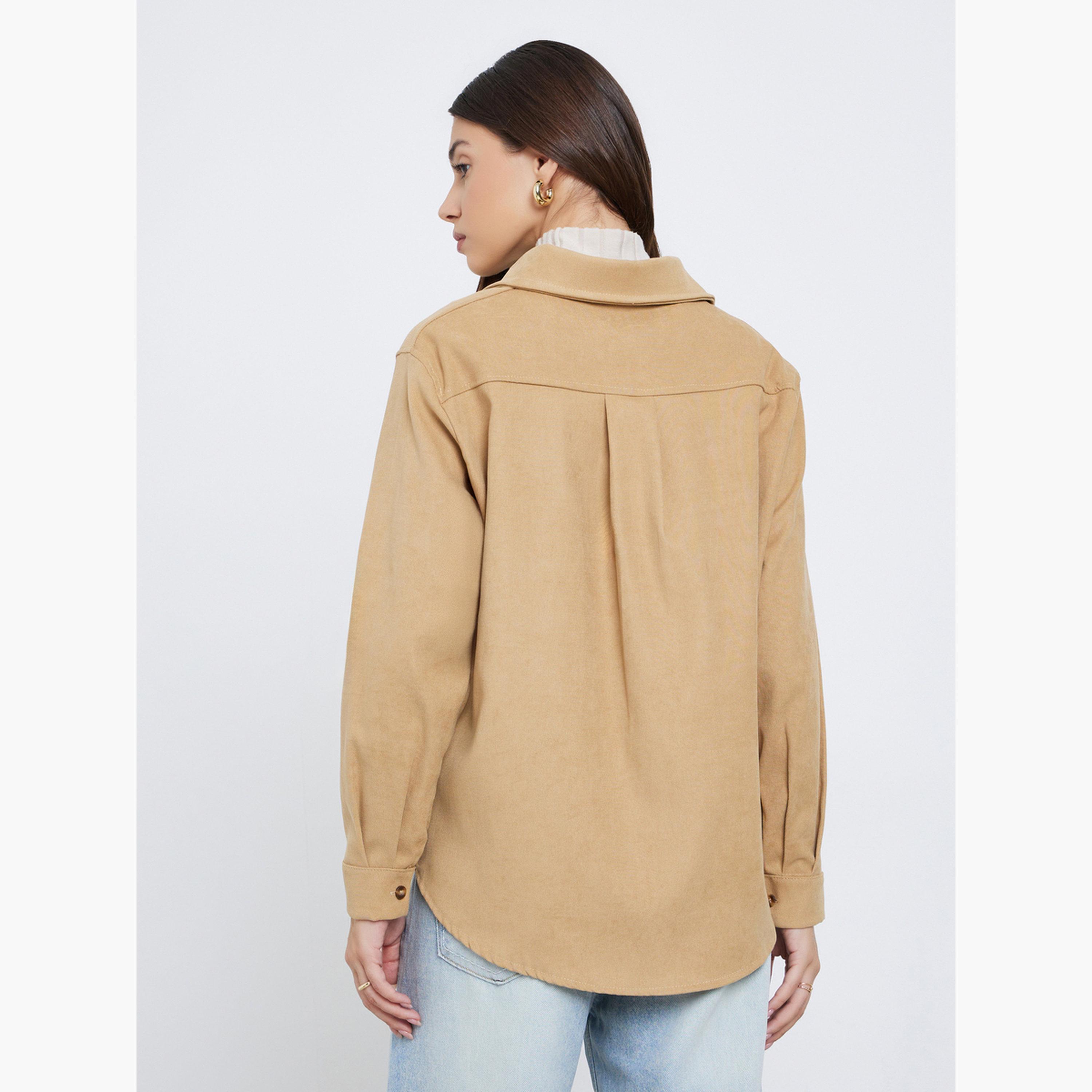 Styli Tan Oversized Corduroy Shirt-women-clothing-shirtsandblouses-shirts-image-5