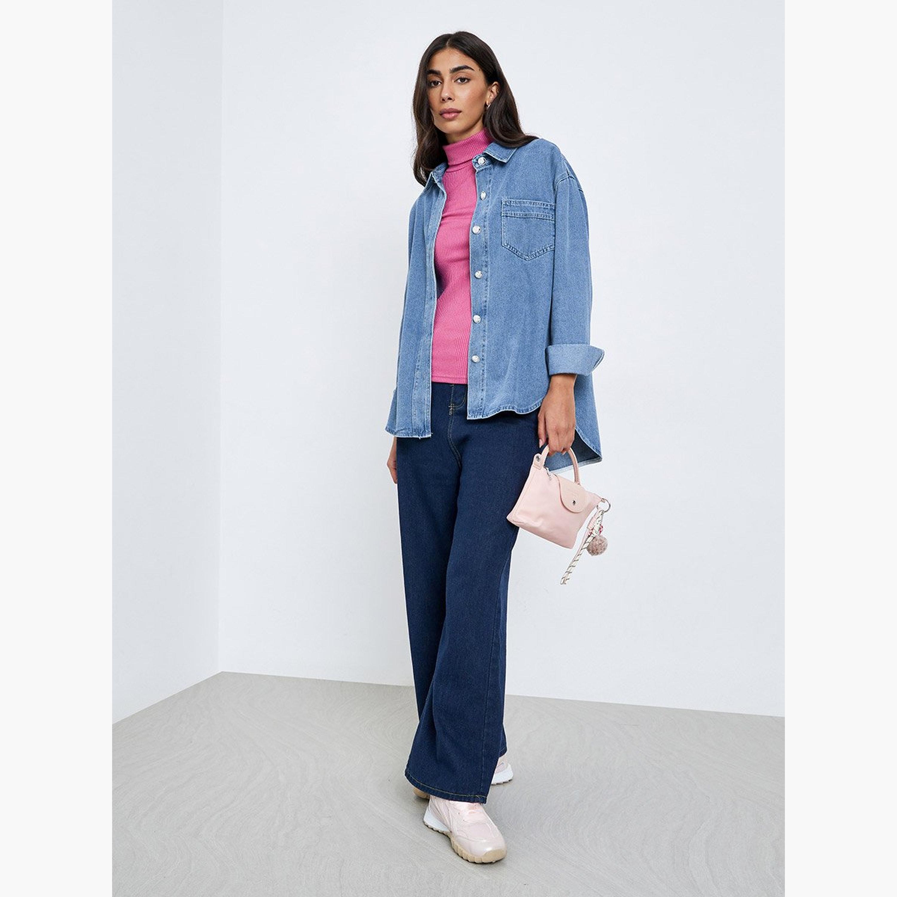 ستايلي - قميص جينز طويل أزرق-women-clothing-shirtsandblouses-shirts-image-2