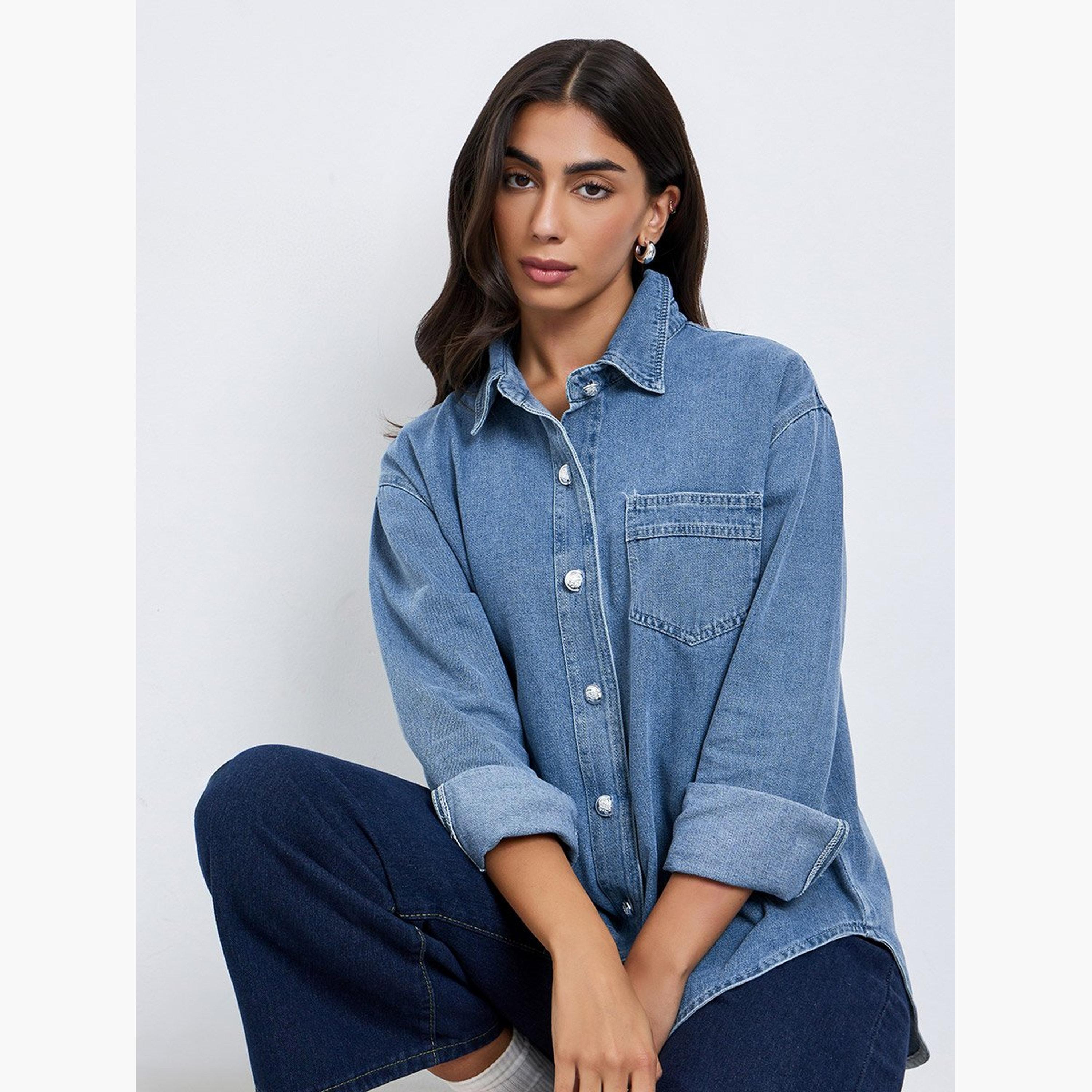 ستايلي - قميص جينز طويل أزرق-women-clothing-shirtsandblouses-shirts-image-3