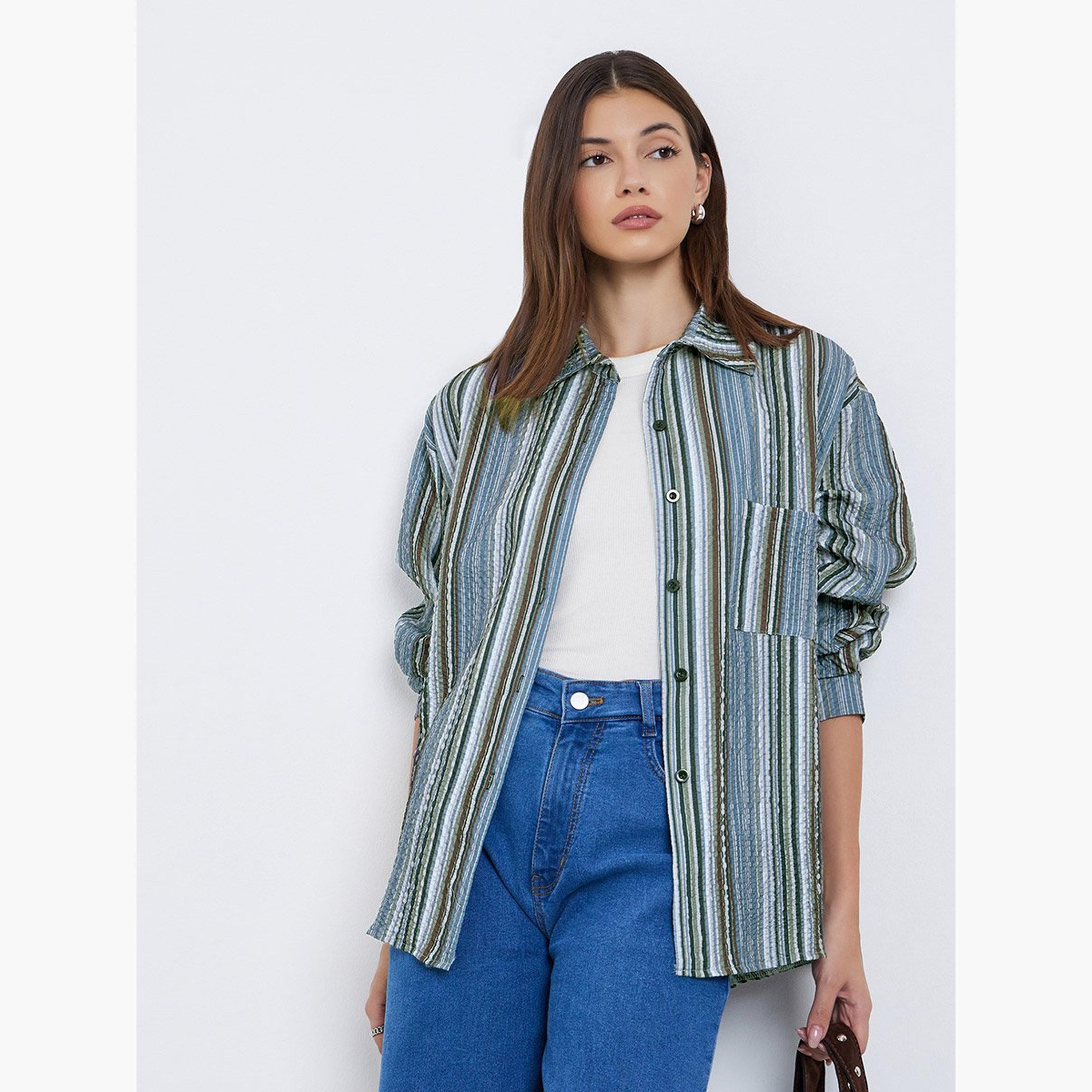 Styli Multi Stripe Textured Shirt-women-clothing-shirtsandblouses-shirts-image-1