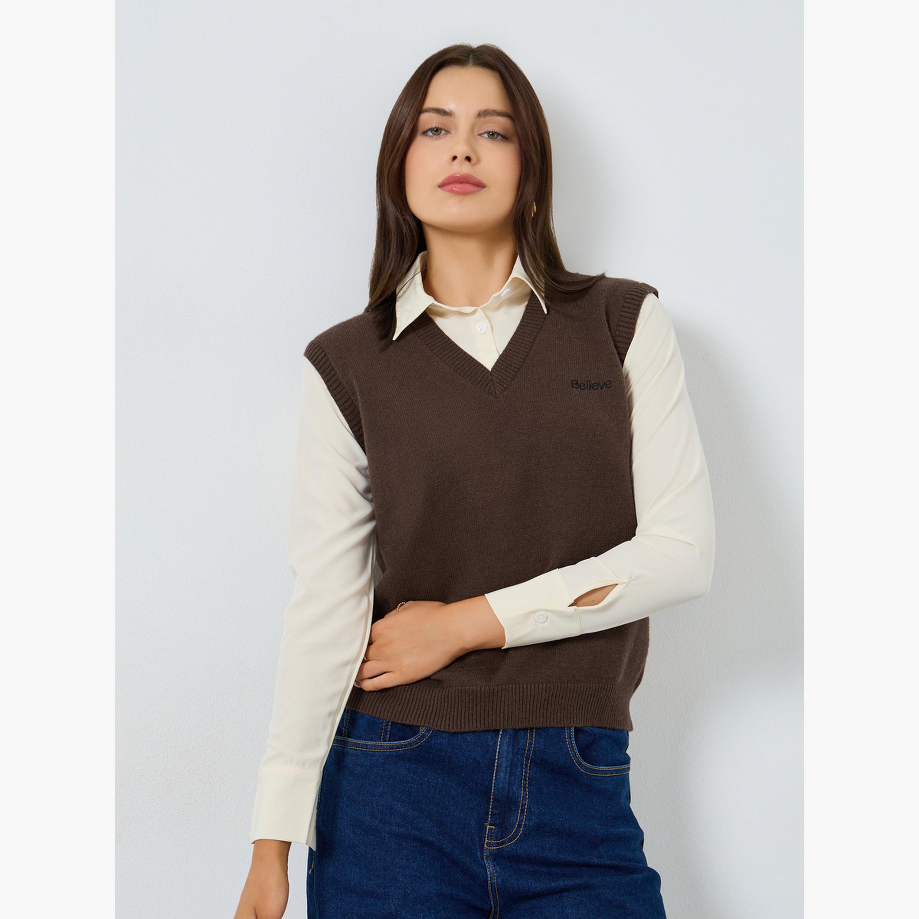 ستايلي - سترة بنية اللون مع قميص بأكمام طويلة للنساء-women-clothing-shirtsandblouses-shirts-image-1