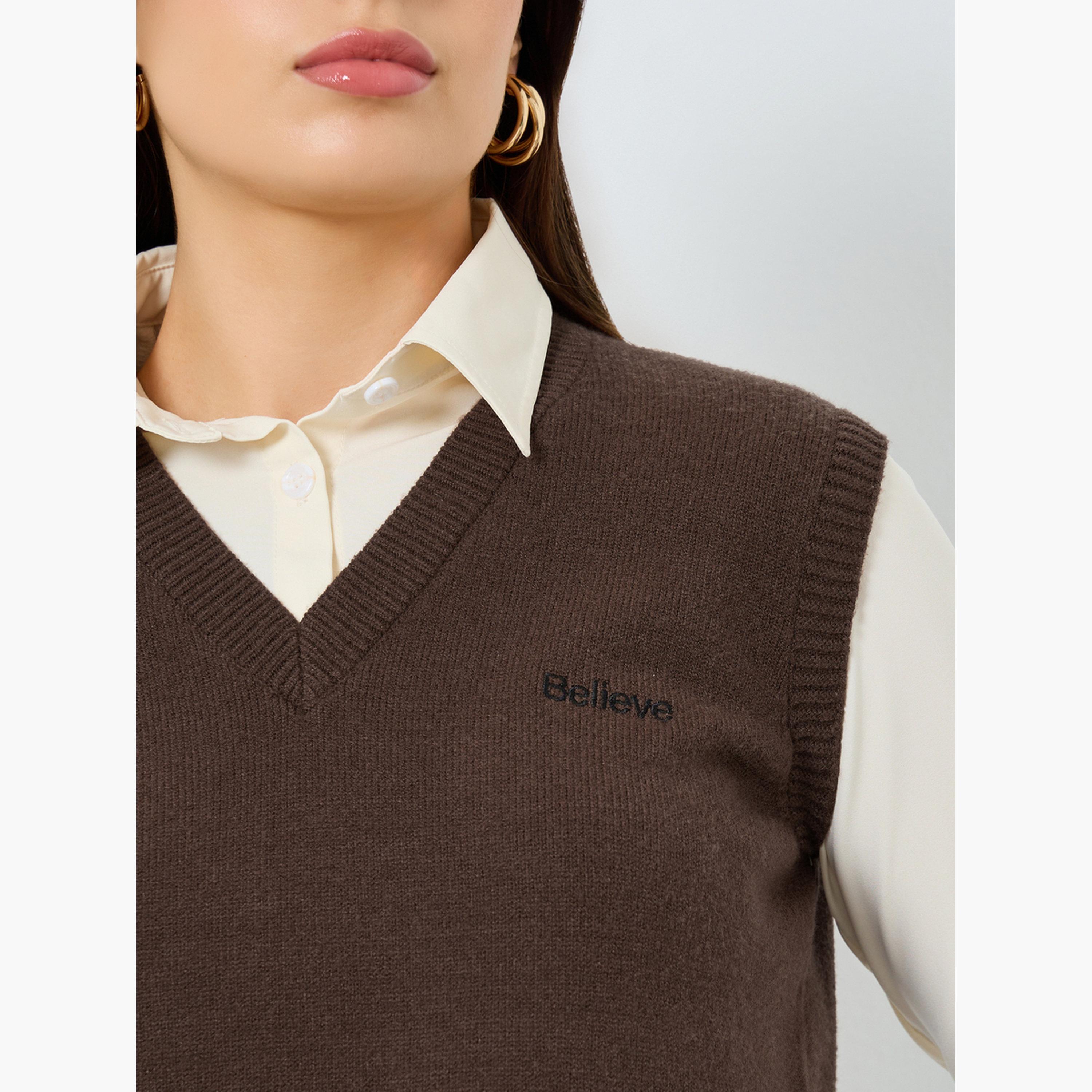 ستايلي - سترة بنية اللون مع قميص بأكمام طويلة للنساء-women-clothing-shirtsandblouses-shirts-image-3