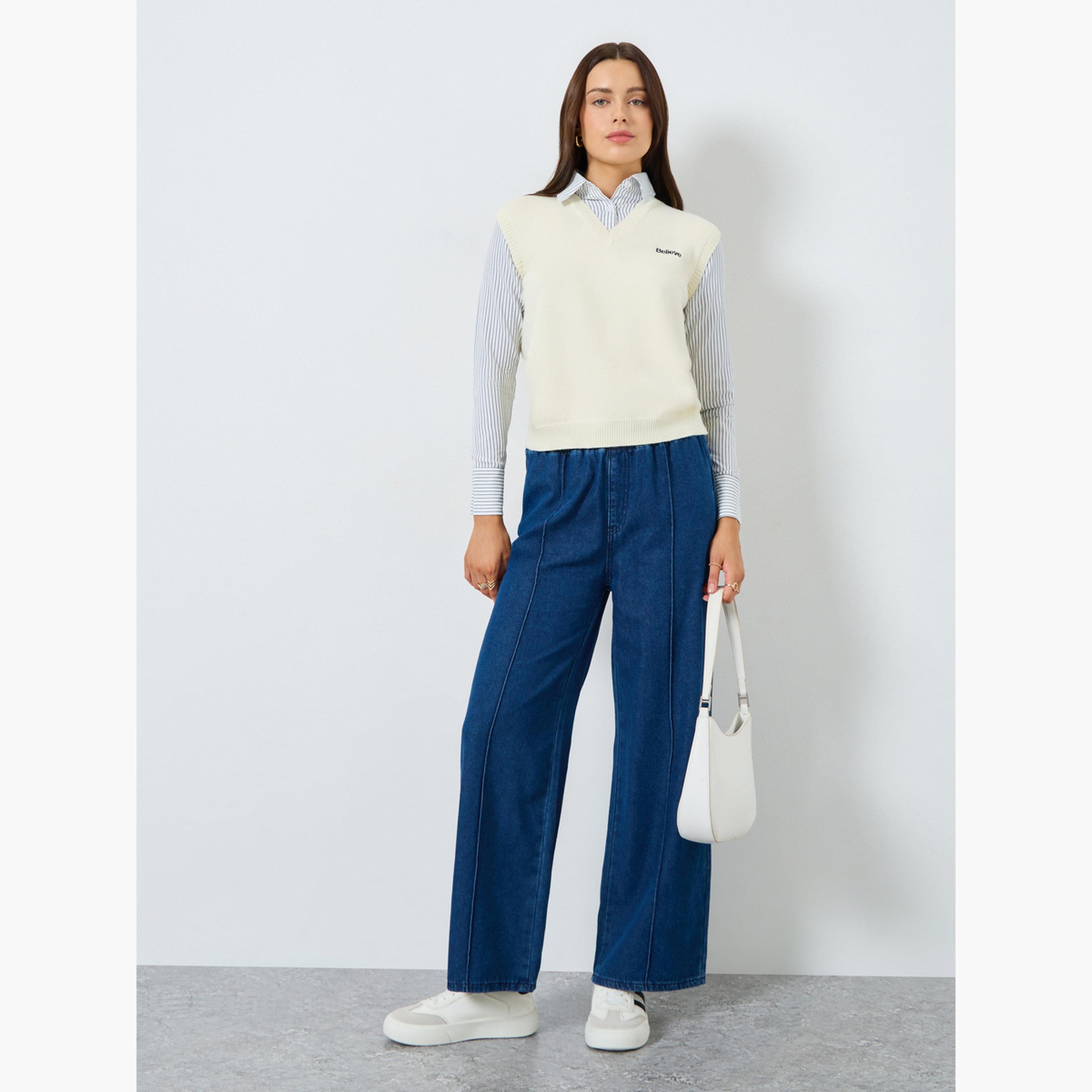 Styli Women Off White Long Sleeve Shirt with Vest-women-clothing-shirtsandblouses-shirts-image-2