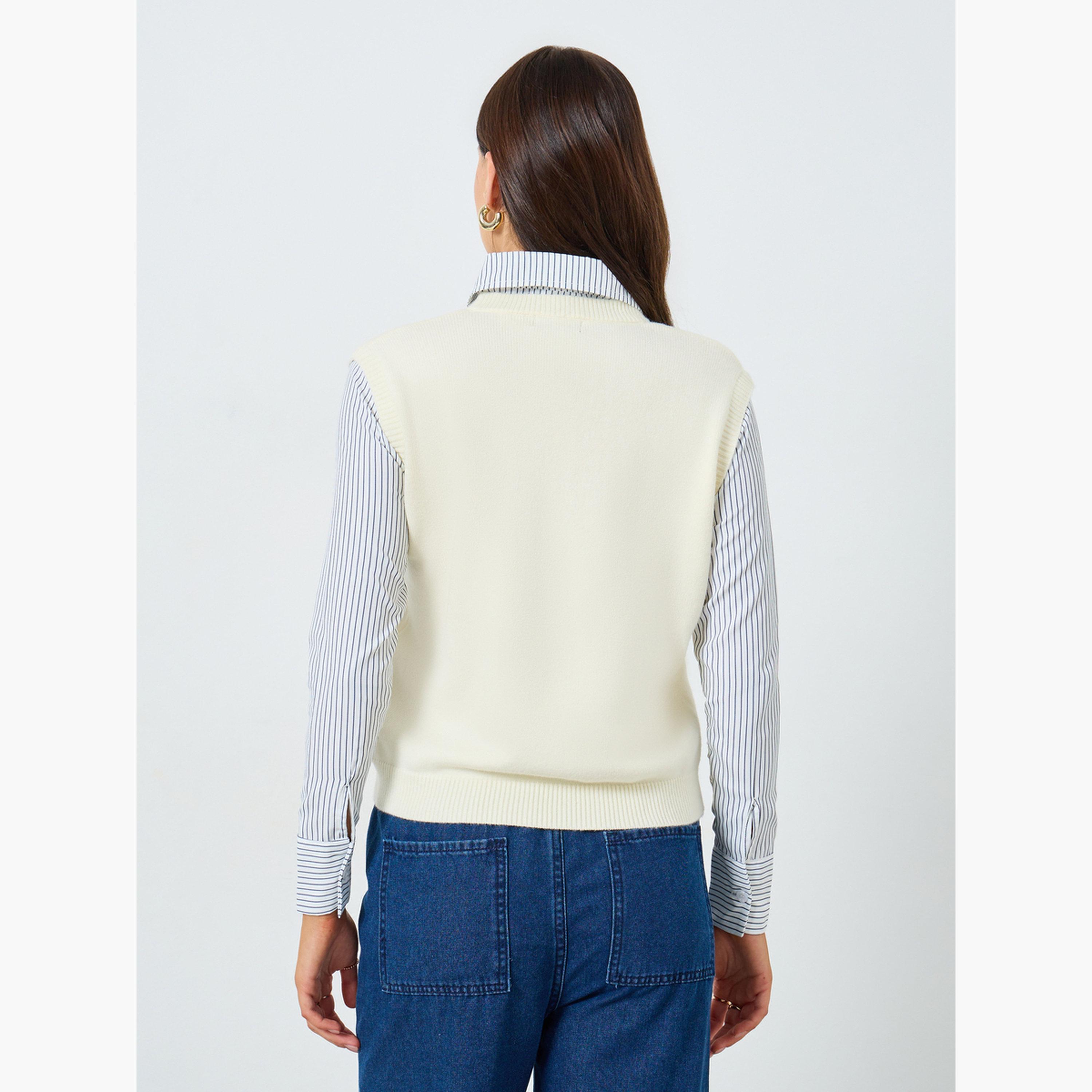 ستايلي - قميص  لون اوف وايت بأكمام طويلة مع سترة للنساء-women-clothing-shirtsandblouses-shirts-image-4
