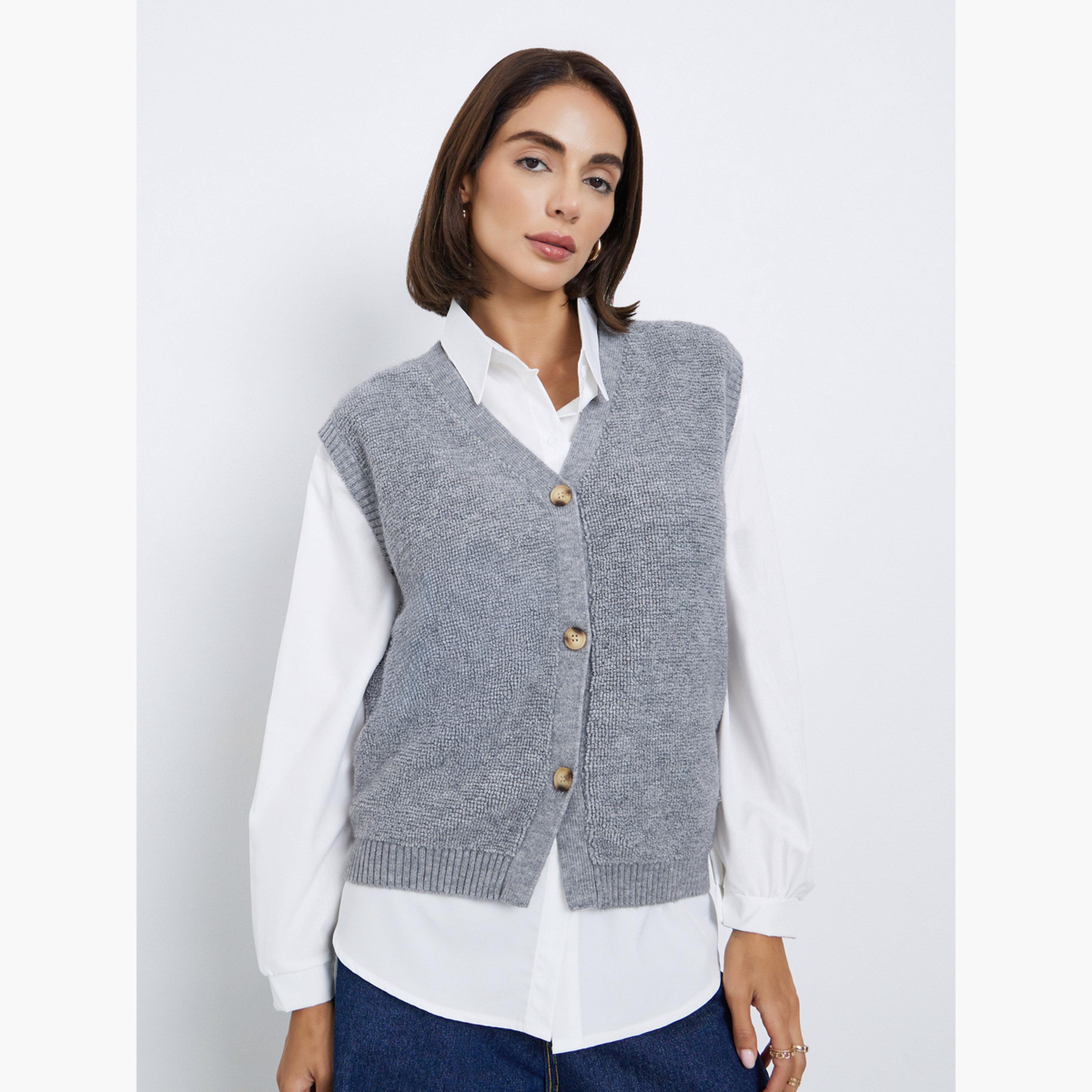 ستايلي - سترة رمادية بدون أكمام من الصوف المحبوك للنساء-women-clothing-tshirts-image-1