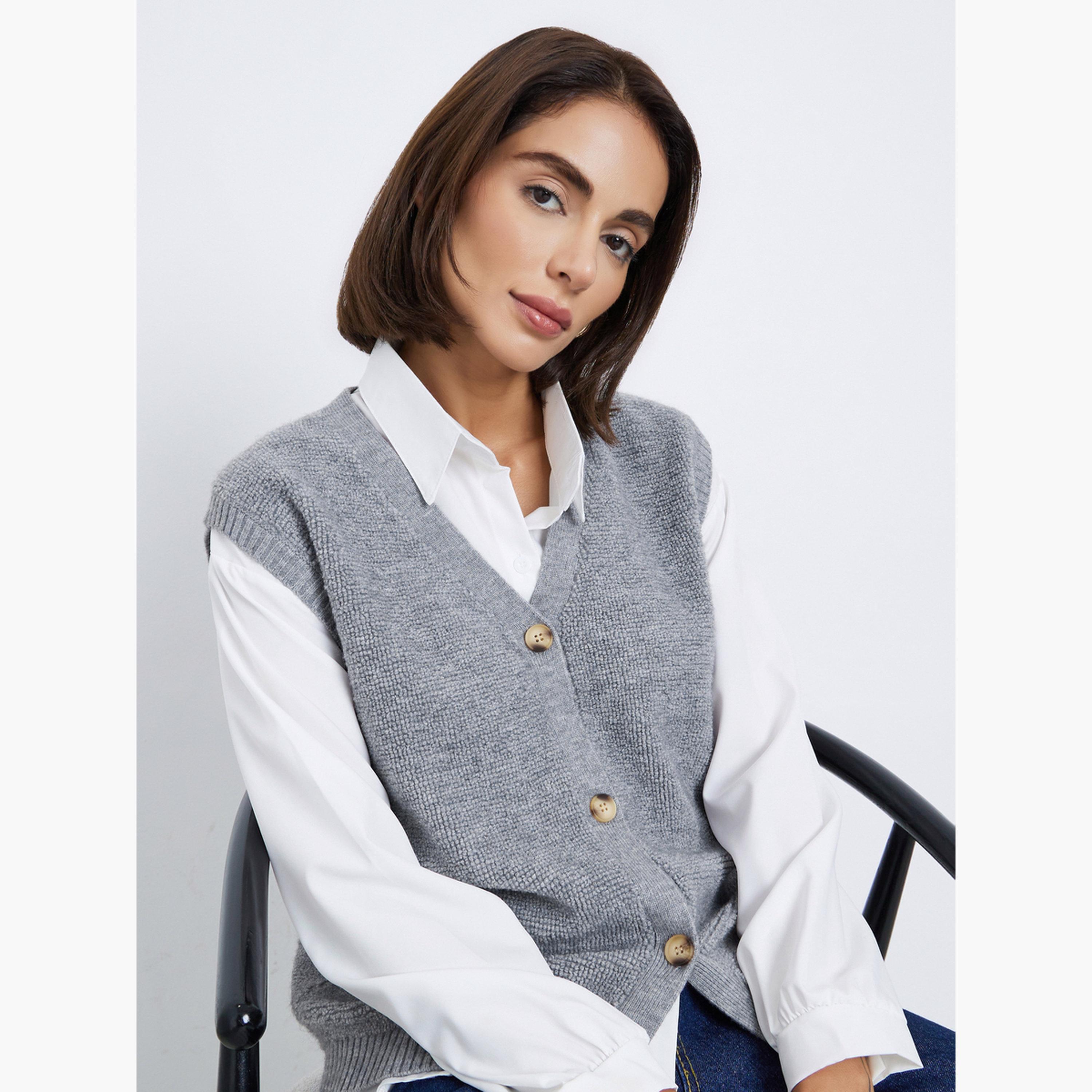 ستايلي - سترة رمادية بدون أكمام من الصوف المحبوك للنساء-women-clothing-tshirts-image-3