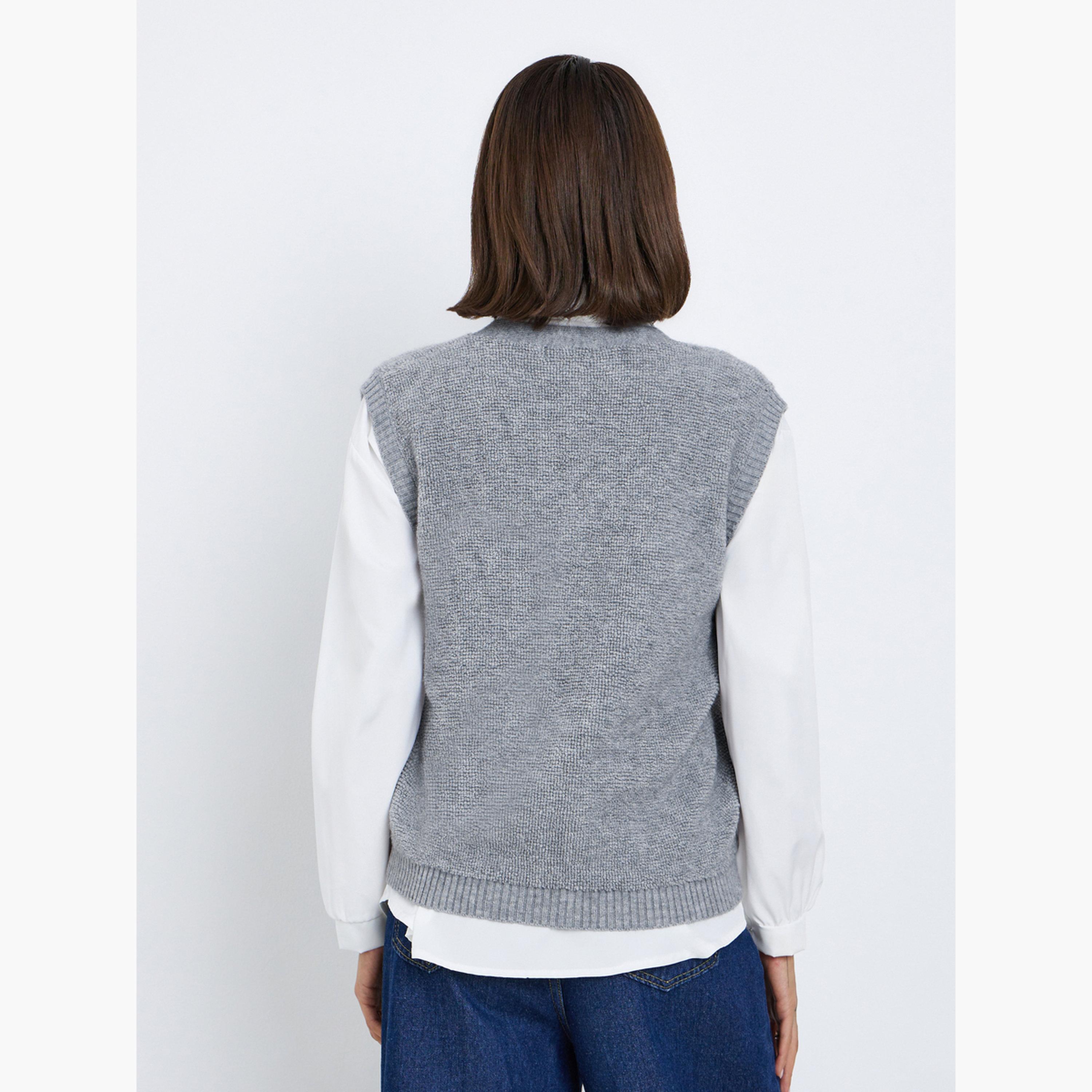 Styli Women Grey Fleece Knit Sleeveless Vest-women-clothing-tshirts-image-5