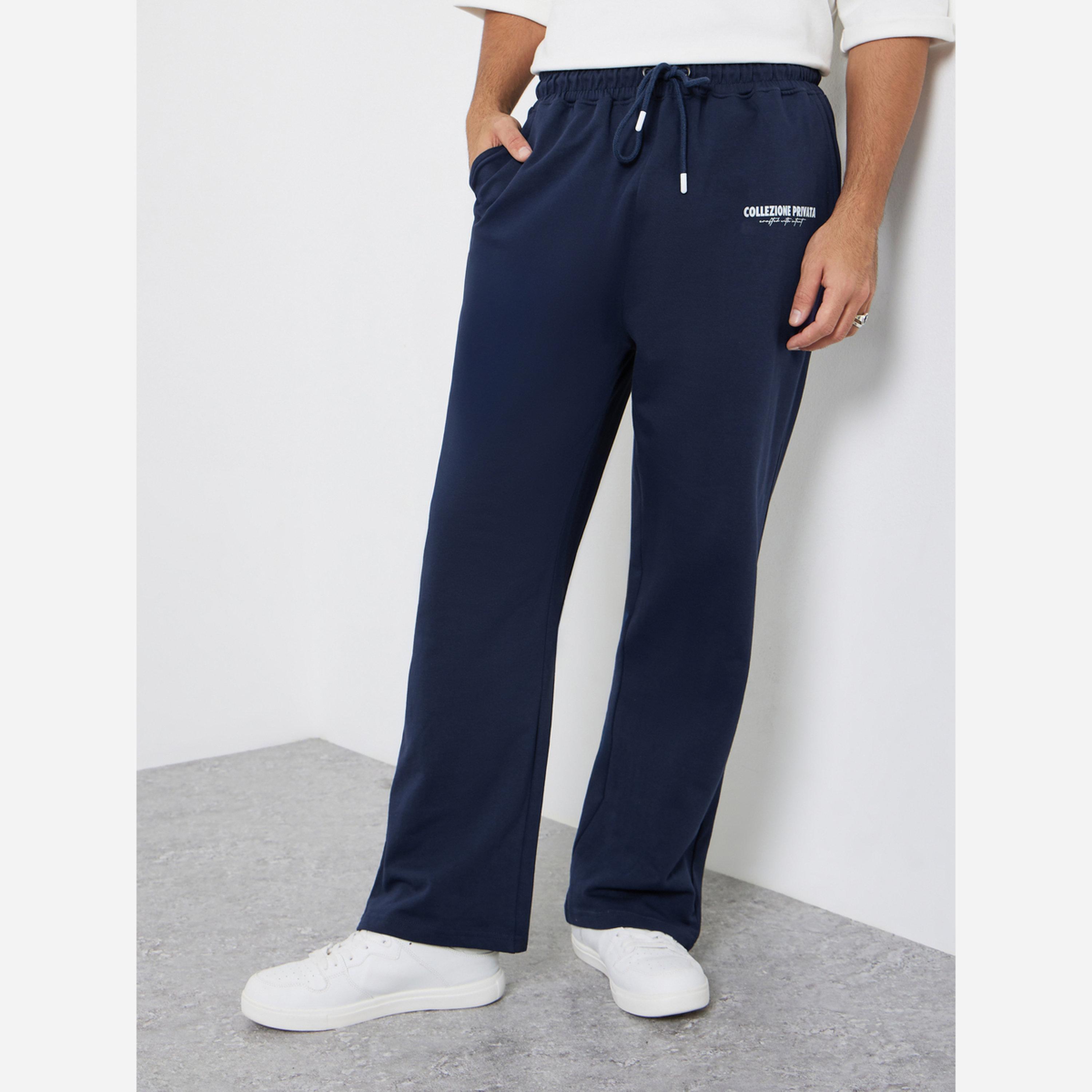 Styli Men Navy Blue Slogan Oversized Joggers-men-clothing-bottoms-joggers-image-1