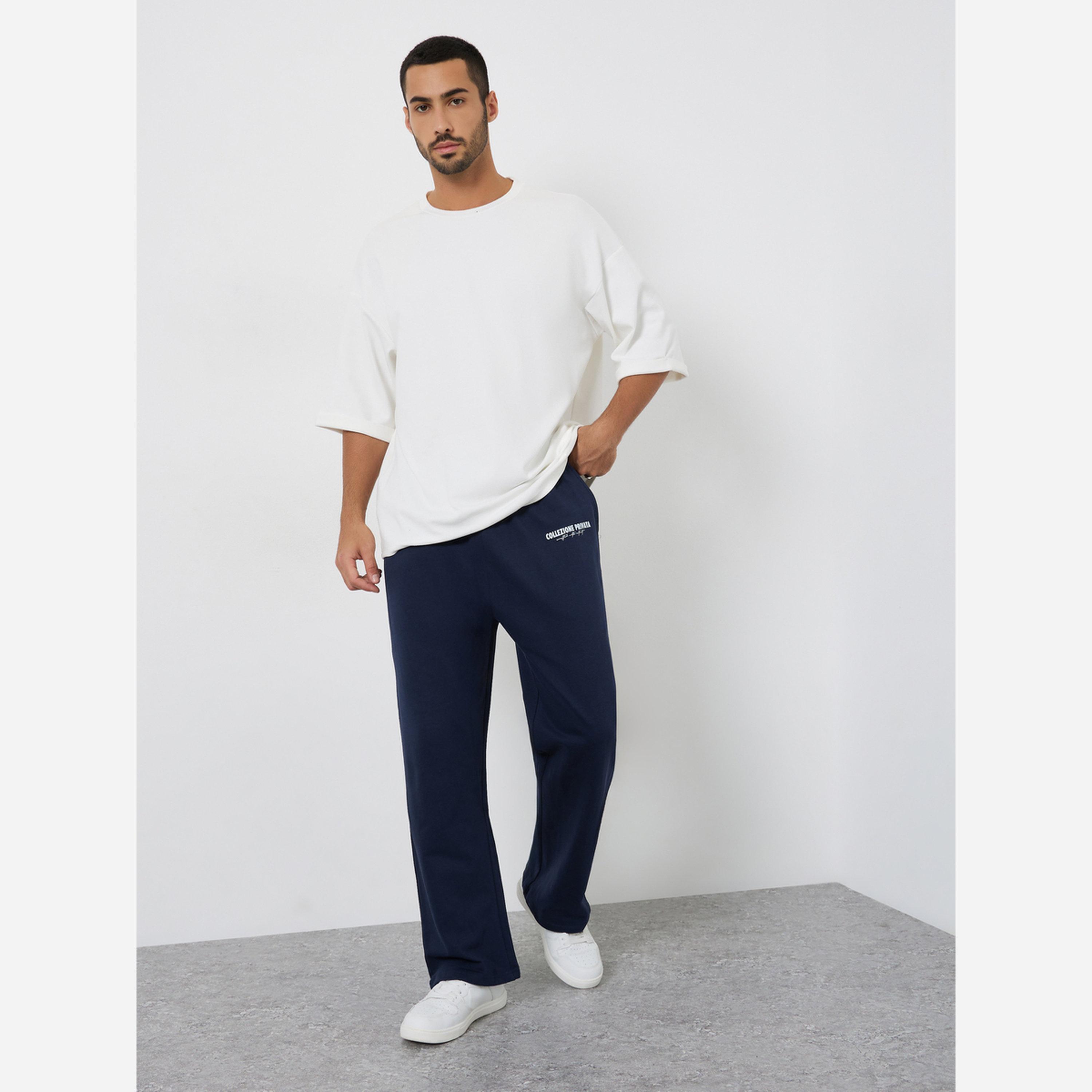 Styli Men Navy Blue Slogan Oversized Joggers-men-clothing-bottoms-joggers-image-2