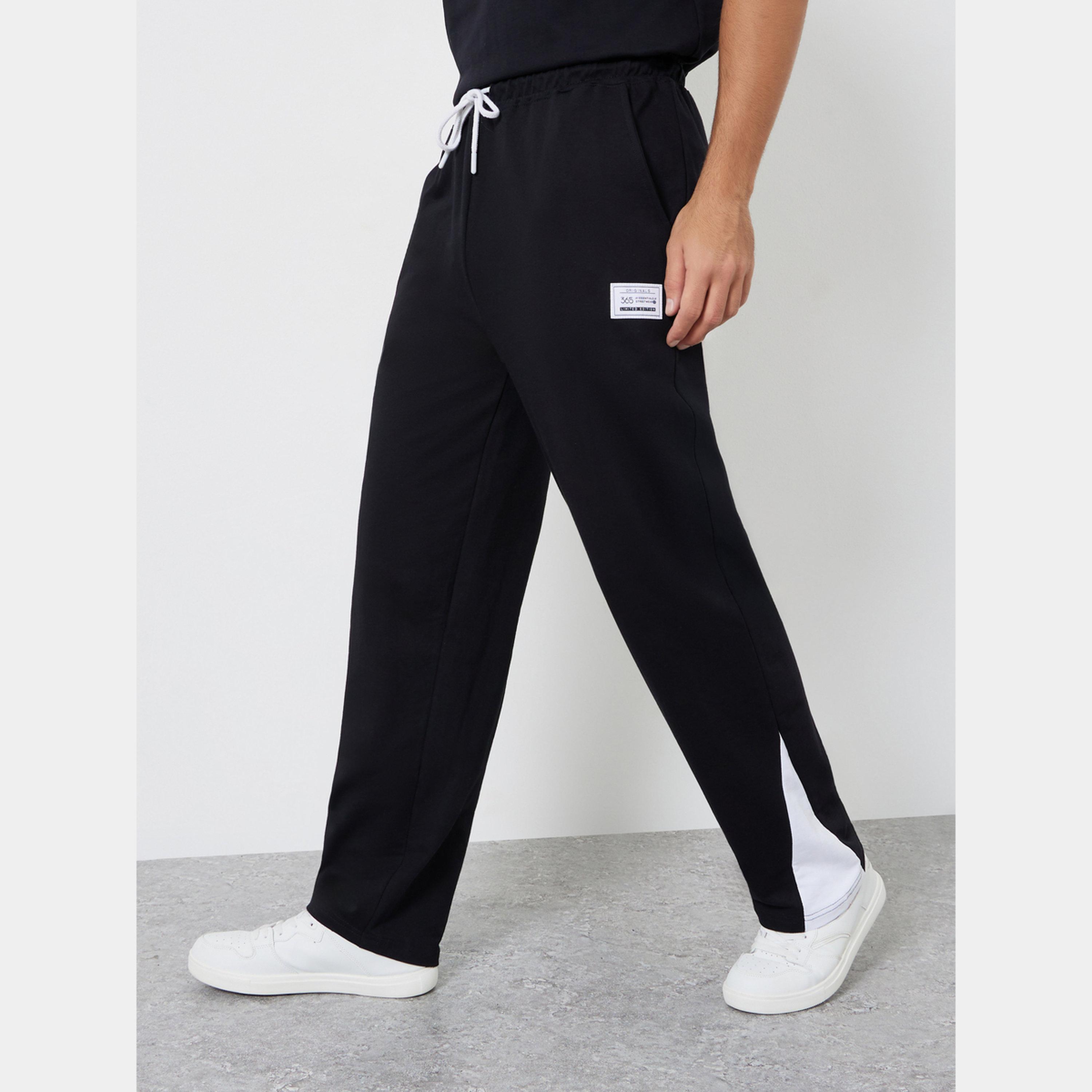 Styli Men Black Straight Fit Badge Detail Joggers-men-clothing-bottoms-joggers-image-1