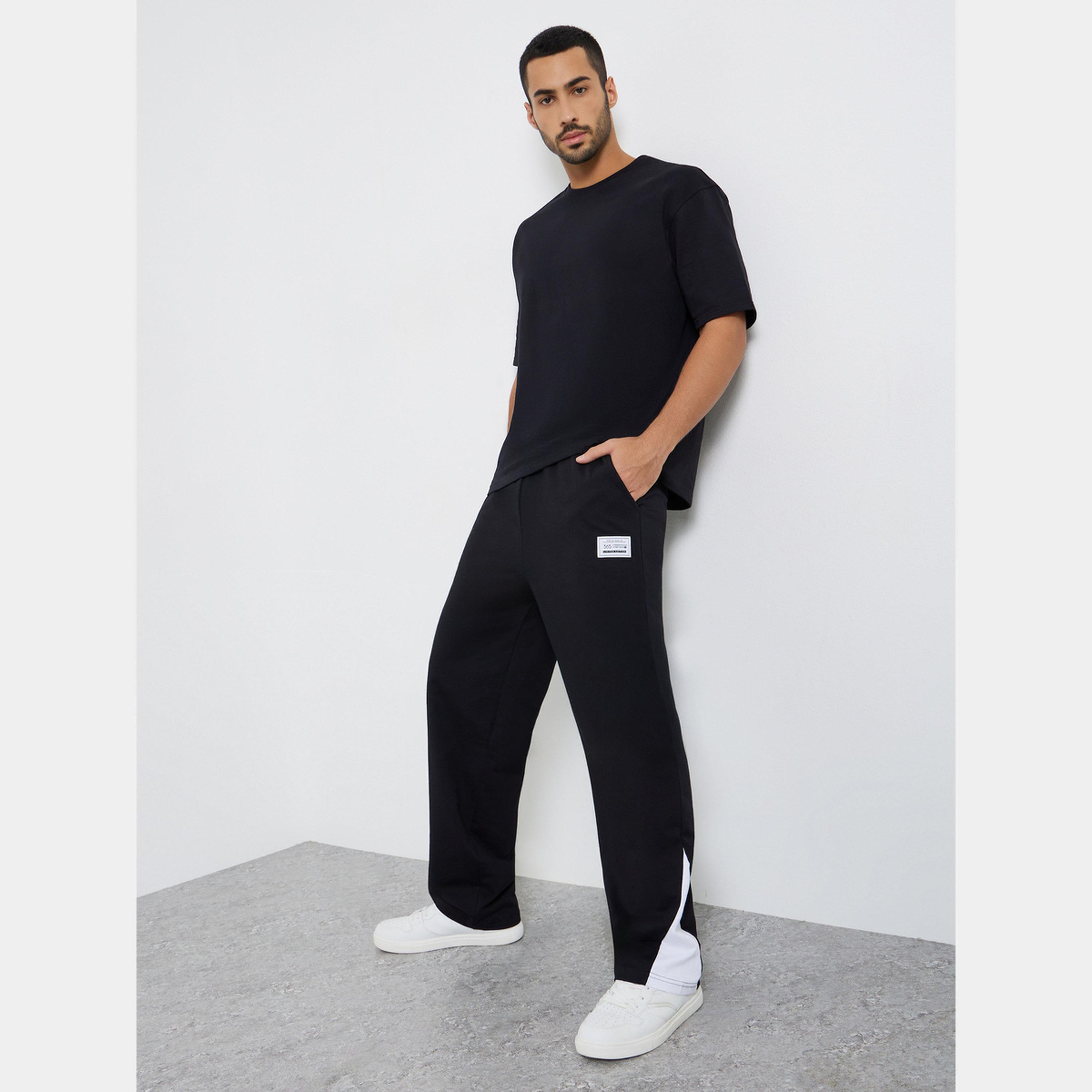 Styli Men Black Straight Fit Badge Detail Joggers-men-clothing-bottoms-joggers-image-2