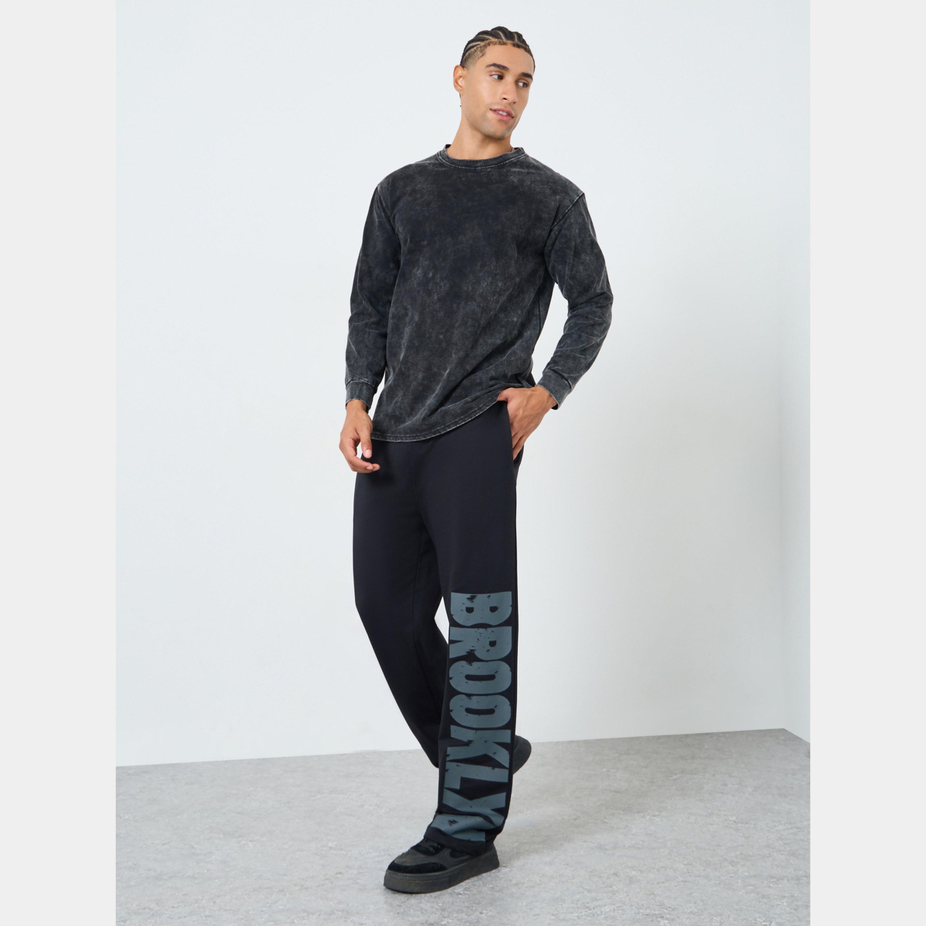 Styli Men Black Brooklyn Slogan Joggers-men-clothing-bottoms-joggers-image-2