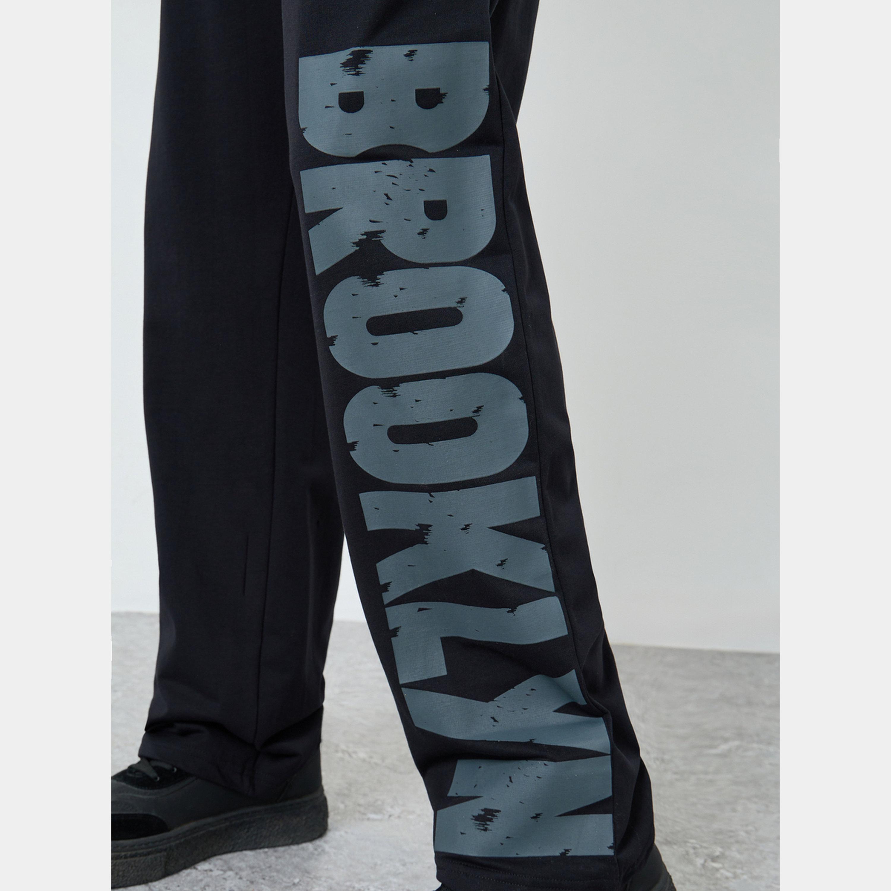 Styli Men Black Brooklyn Slogan Joggers-men-clothing-bottoms-joggers-image-4