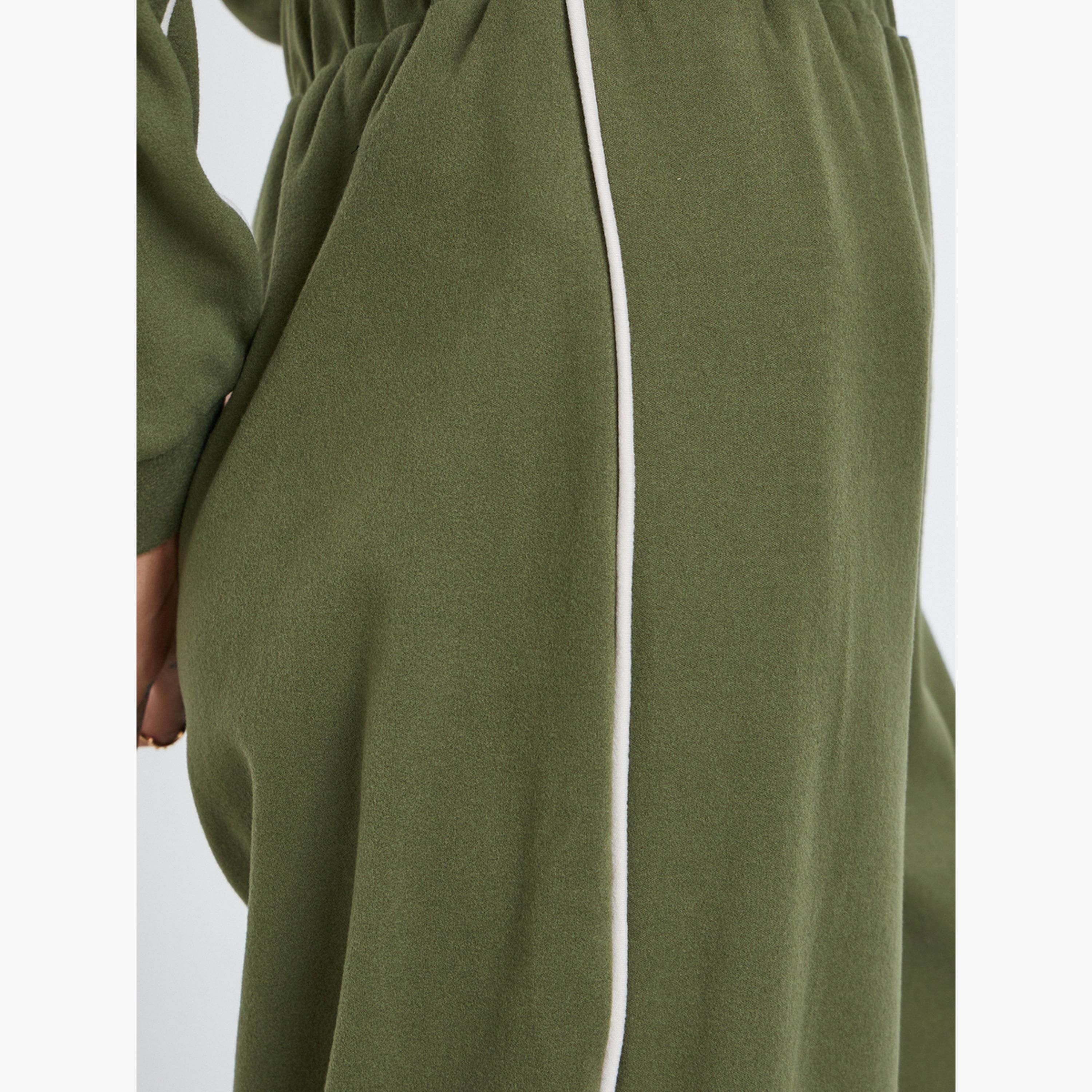 Styli Women Green Plain Relaxed Fit Joggers with Piping Detail-women-clothing-bottoms-joggers-image-3
