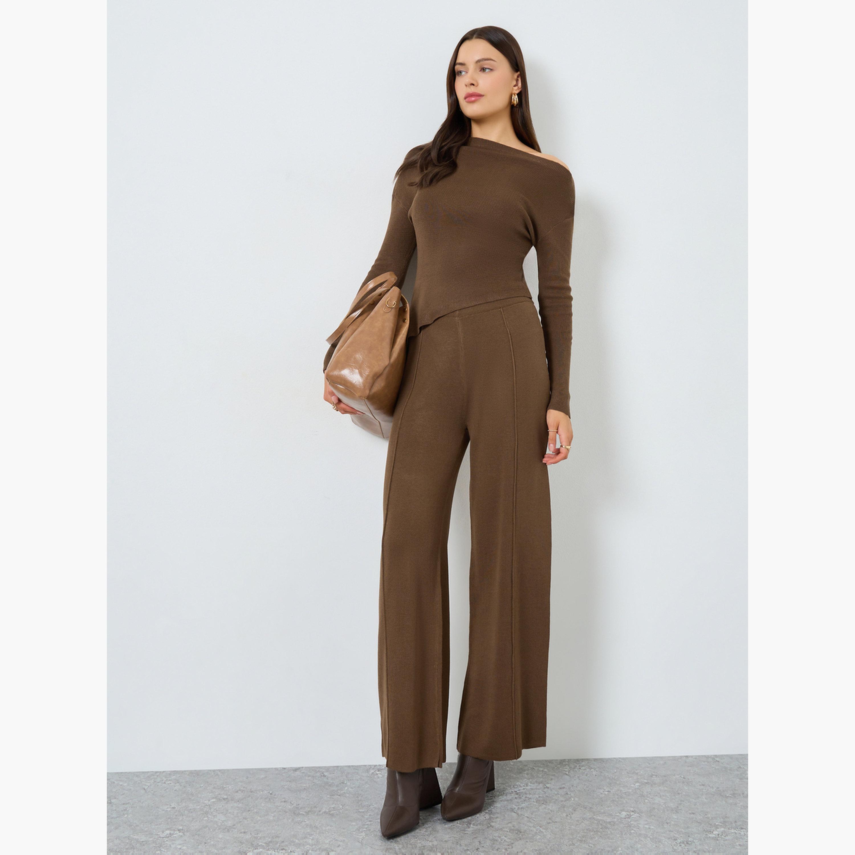 Styli Brown Knit One Shoulder Top-women-clothing-shirtsandblouses-blouses-image-2