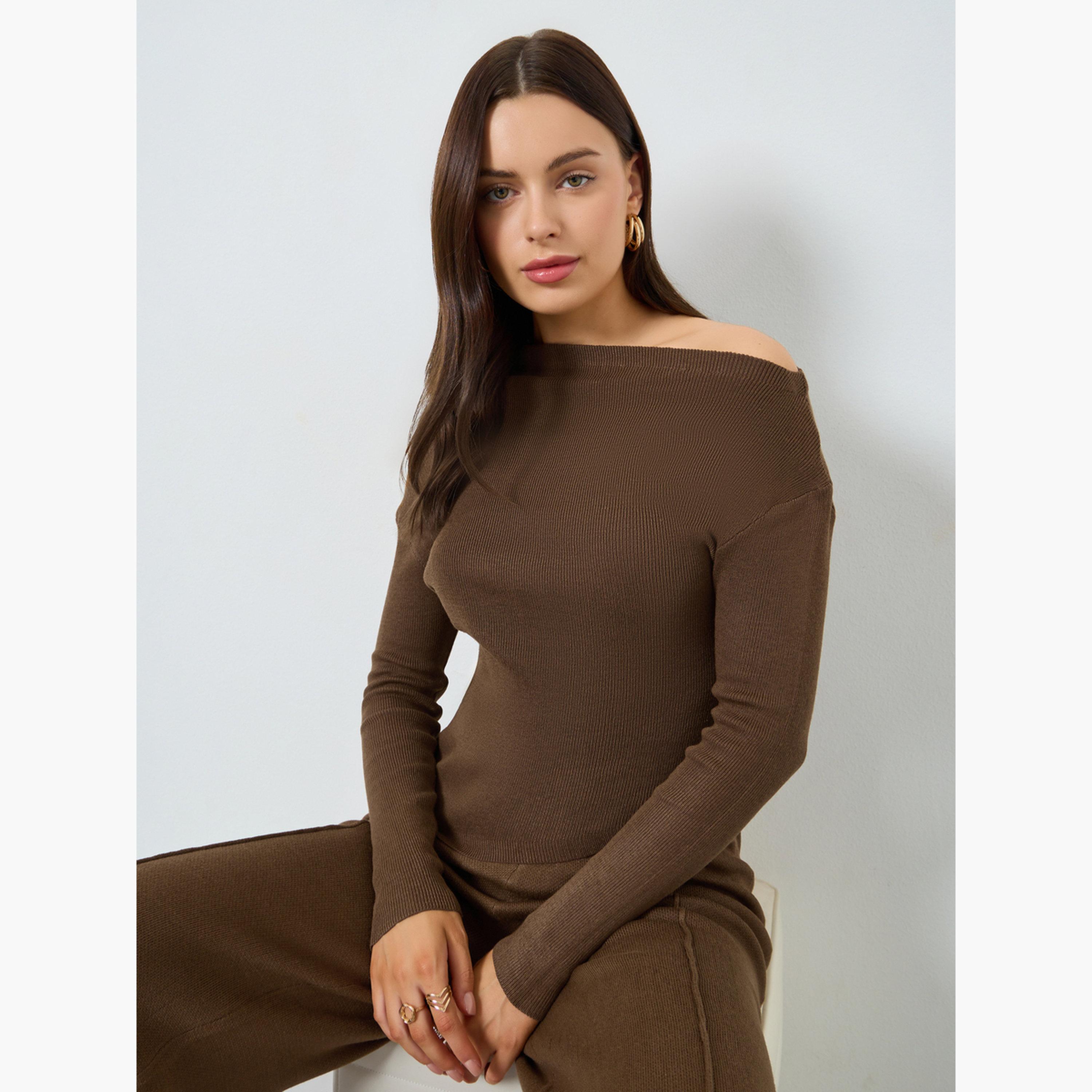 Styli Brown Knit One Shoulder Top-women-clothing-shirtsandblouses-blouses-image-3