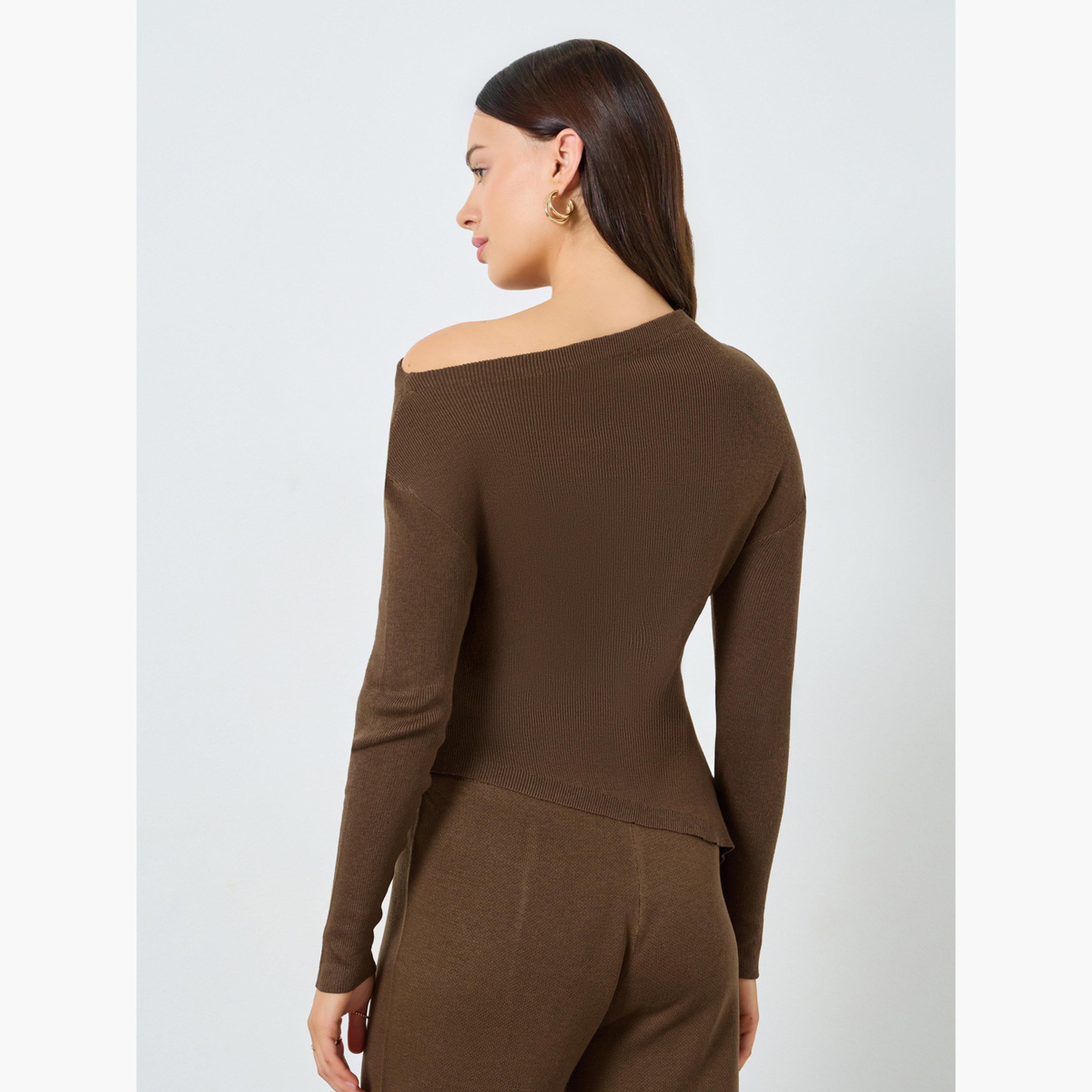 Styli Brown Knit One Shoulder Top-women-clothing-shirtsandblouses-blouses-image-4