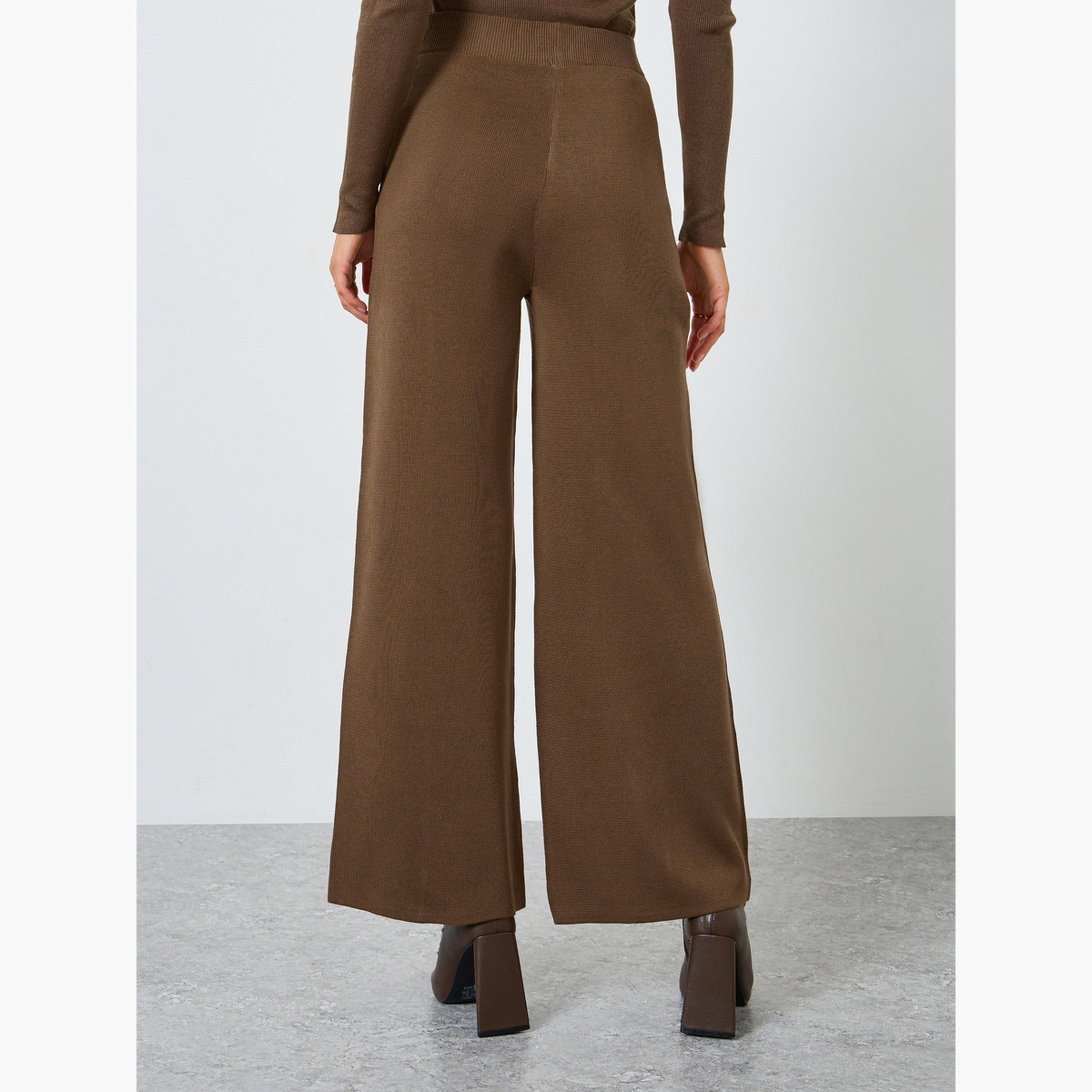 ستايلي - بنطال بني واسع الساق من قماش ناعم-women-clothing-bottoms-trousers-image-4