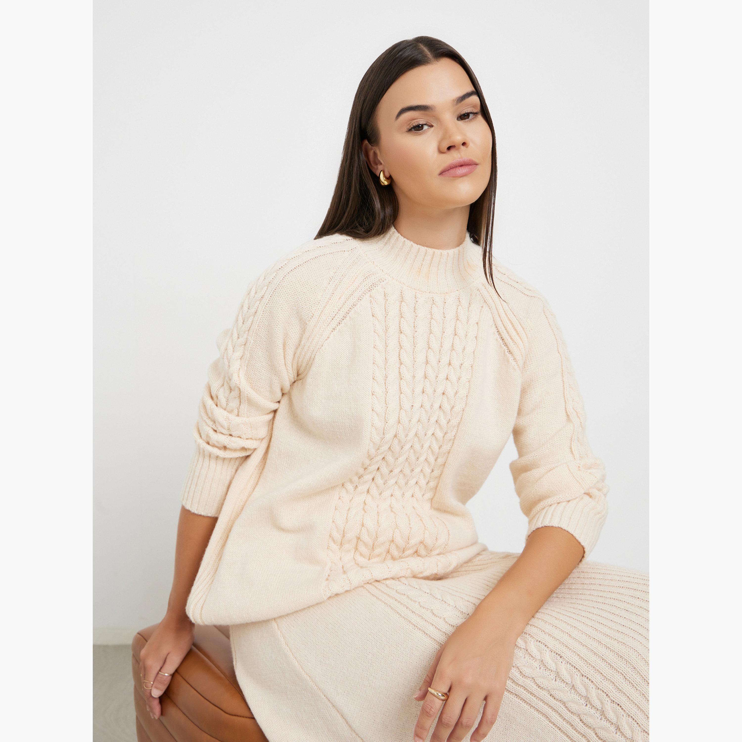 ستايلي - سترة كابل محبوكة بقصّة عادية باللون البيج للنساء -women-winterwear-cardigansandjumpers-jumpers-image-2