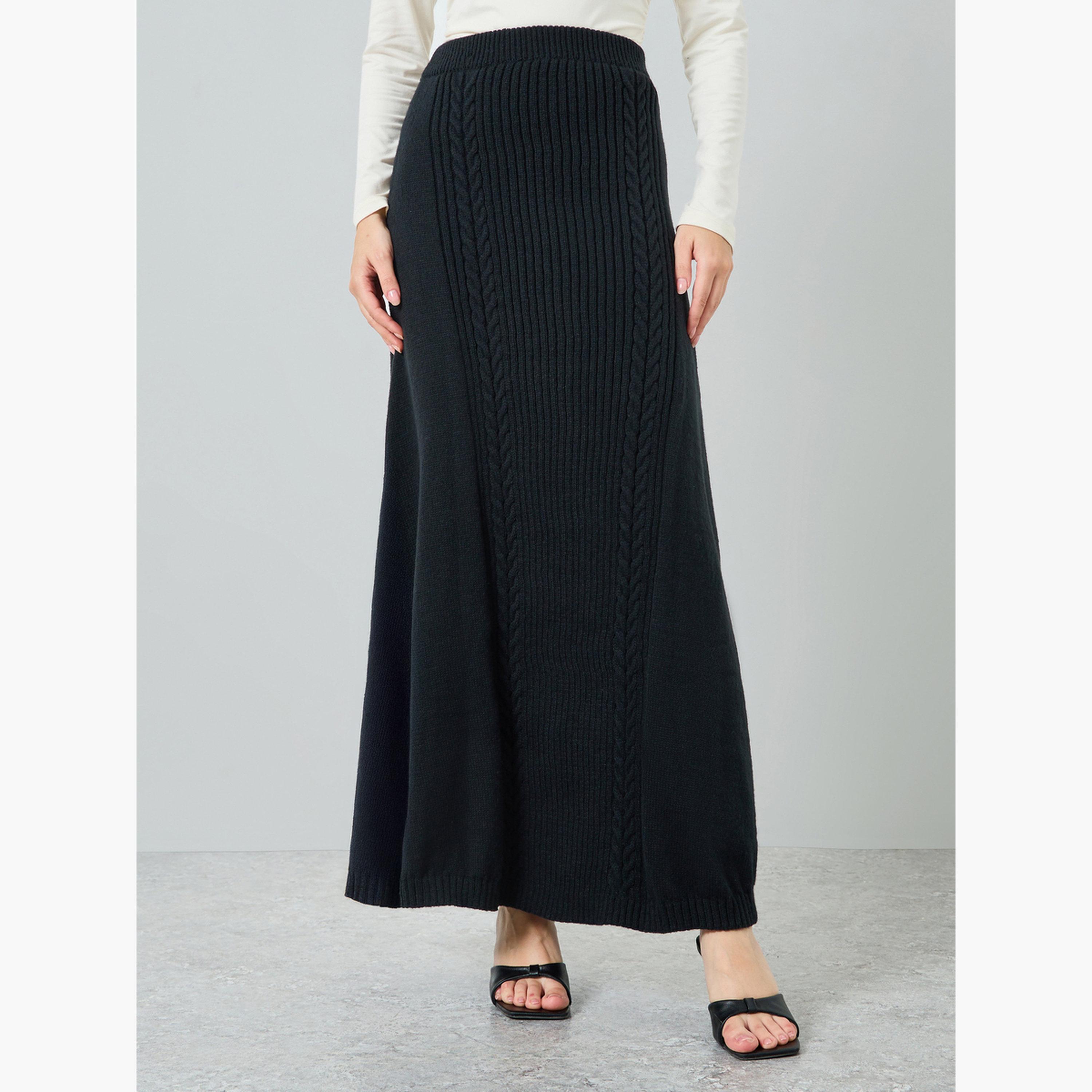تنورة ماكسي محبوكة بنمط جدائل-women-clothing-bottoms-skirts-image-1