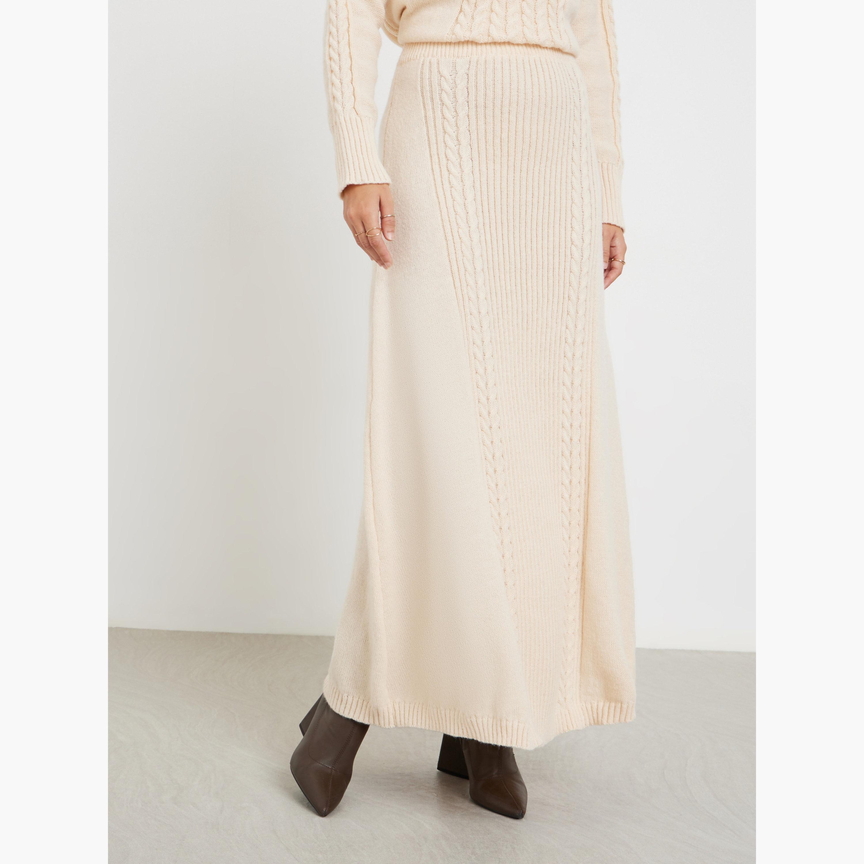ستايلي - تنورة ماكسي محبوكة باللون البيج للنساء-women-clothing-bottoms-skirts-image-1
