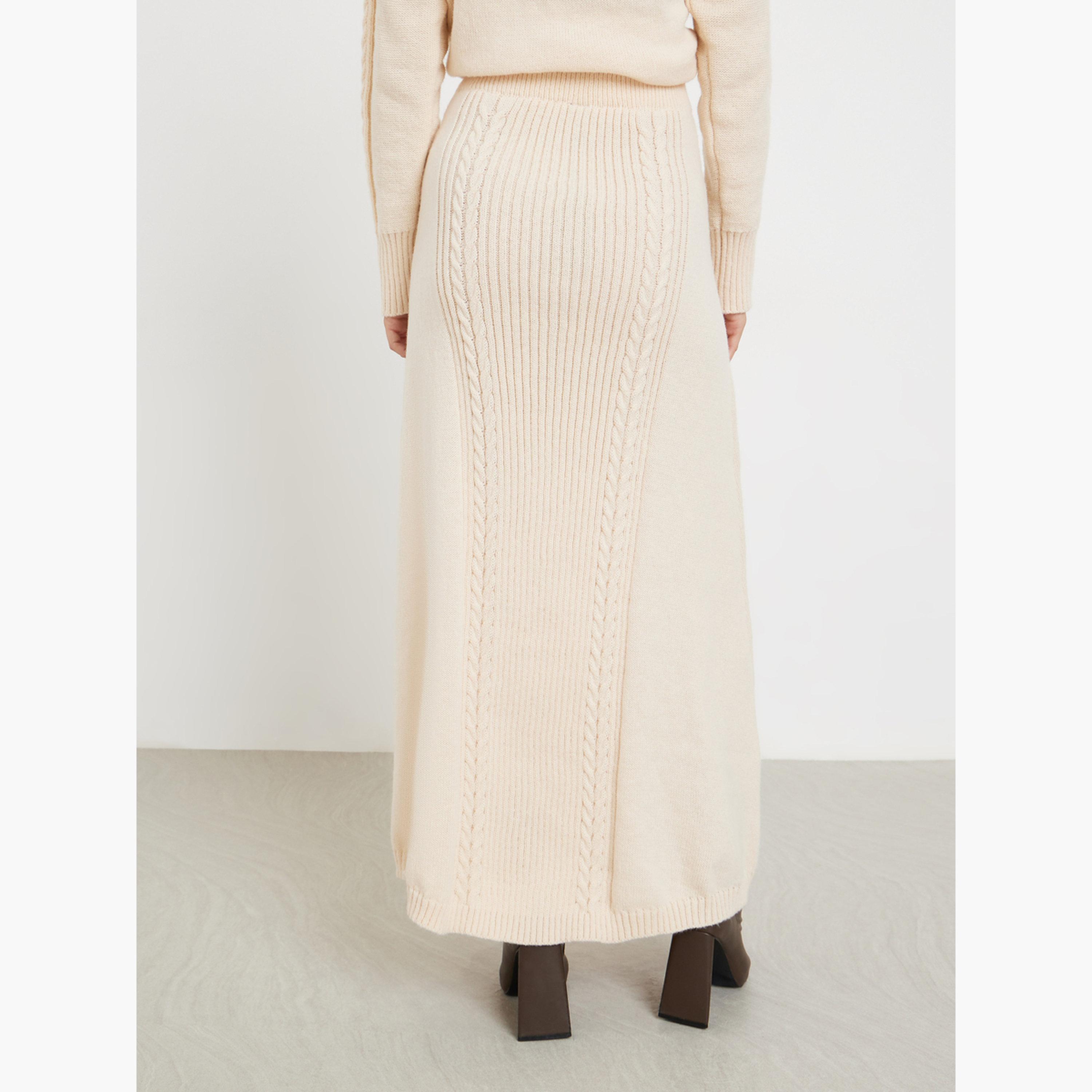 Styli Women Beige Sweat Cable Knit Maxi Skirt-women-clothing-bottoms-skirts-image-3