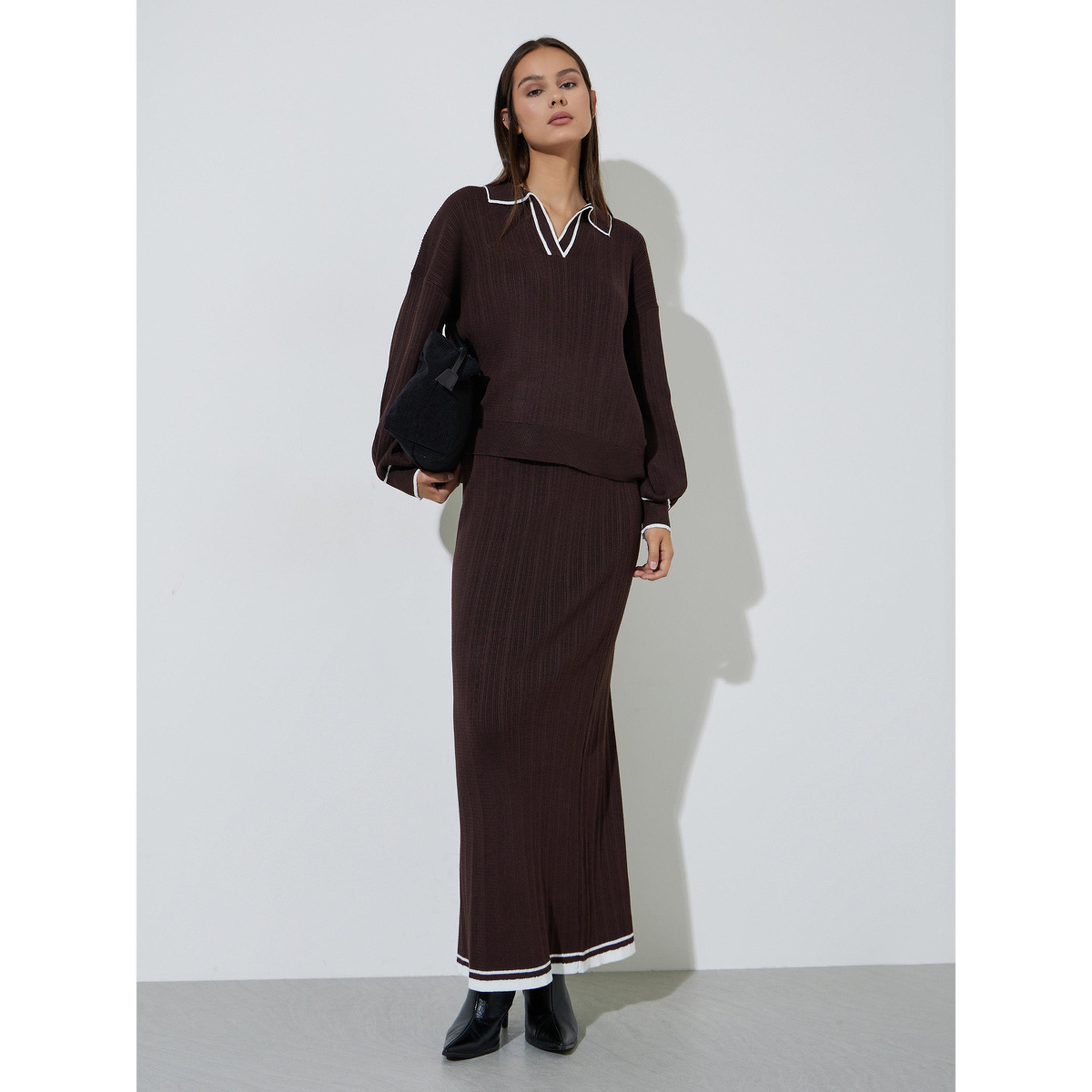 Styli Brown Knit Top with White Trim-women-clothing-shirtsandblouses-blouses-image-2