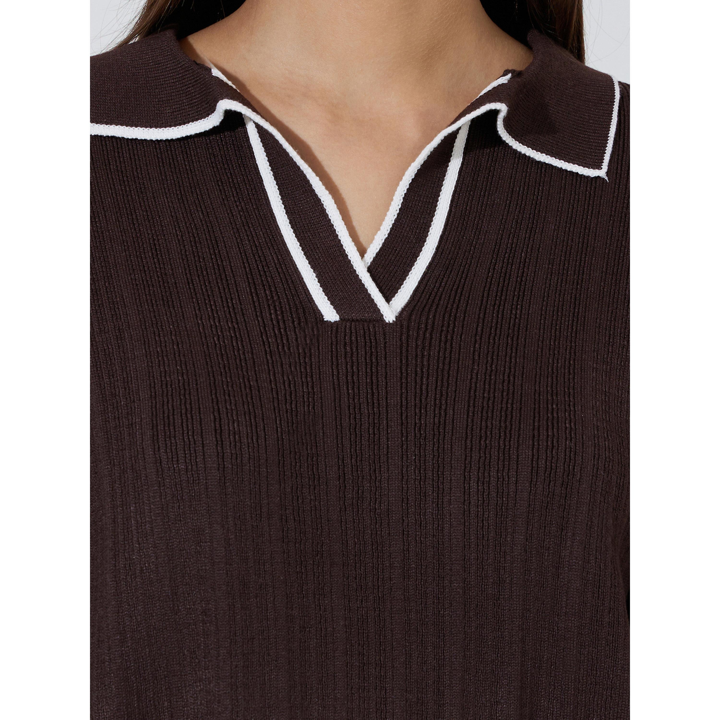 Styli Brown Knit Top with White Trim-women-clothing-shirtsandblouses-blouses-image-5