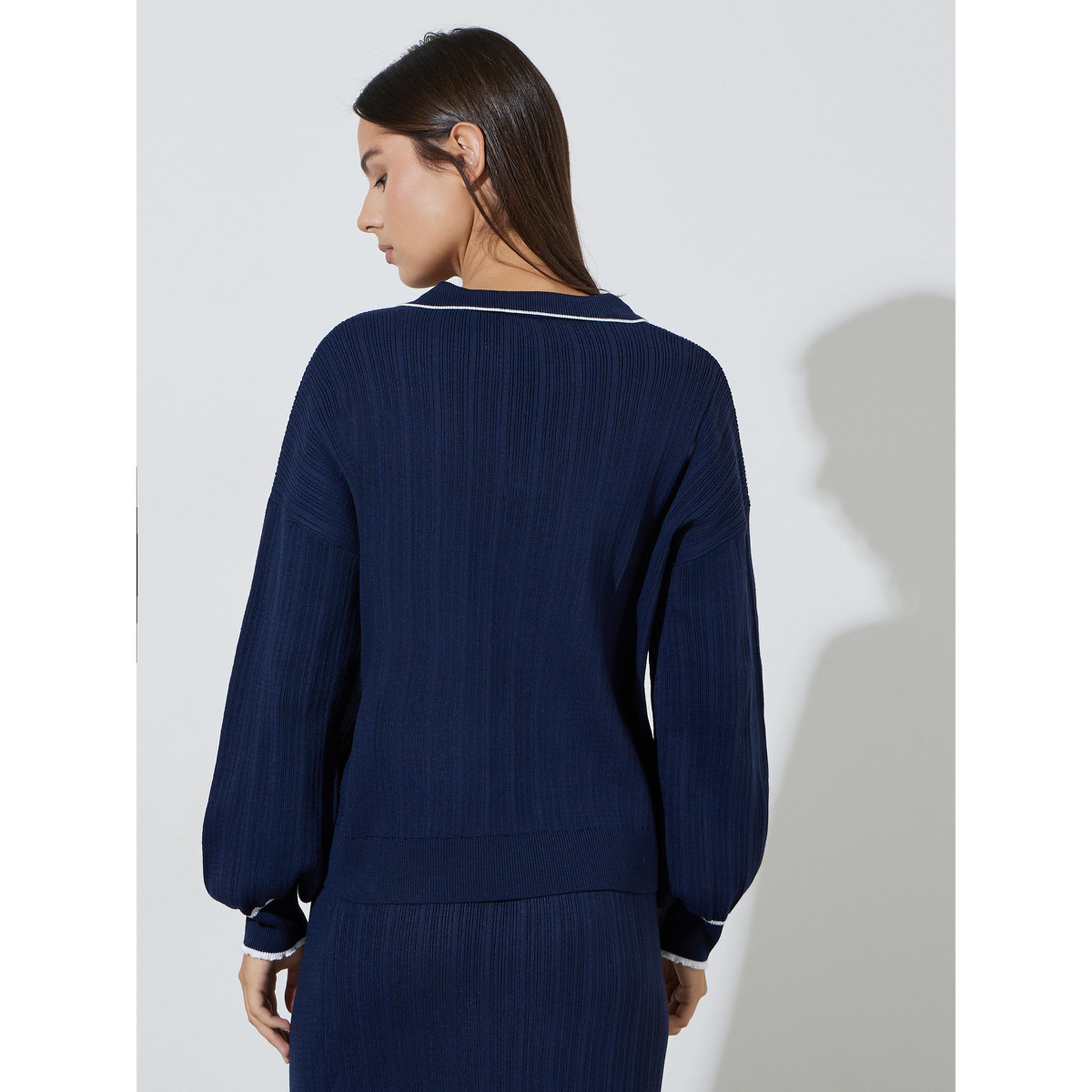 Styli Navy Blue Knit Top with White Trim-women-clothing-shirtsandblouses-blouses-image-3
