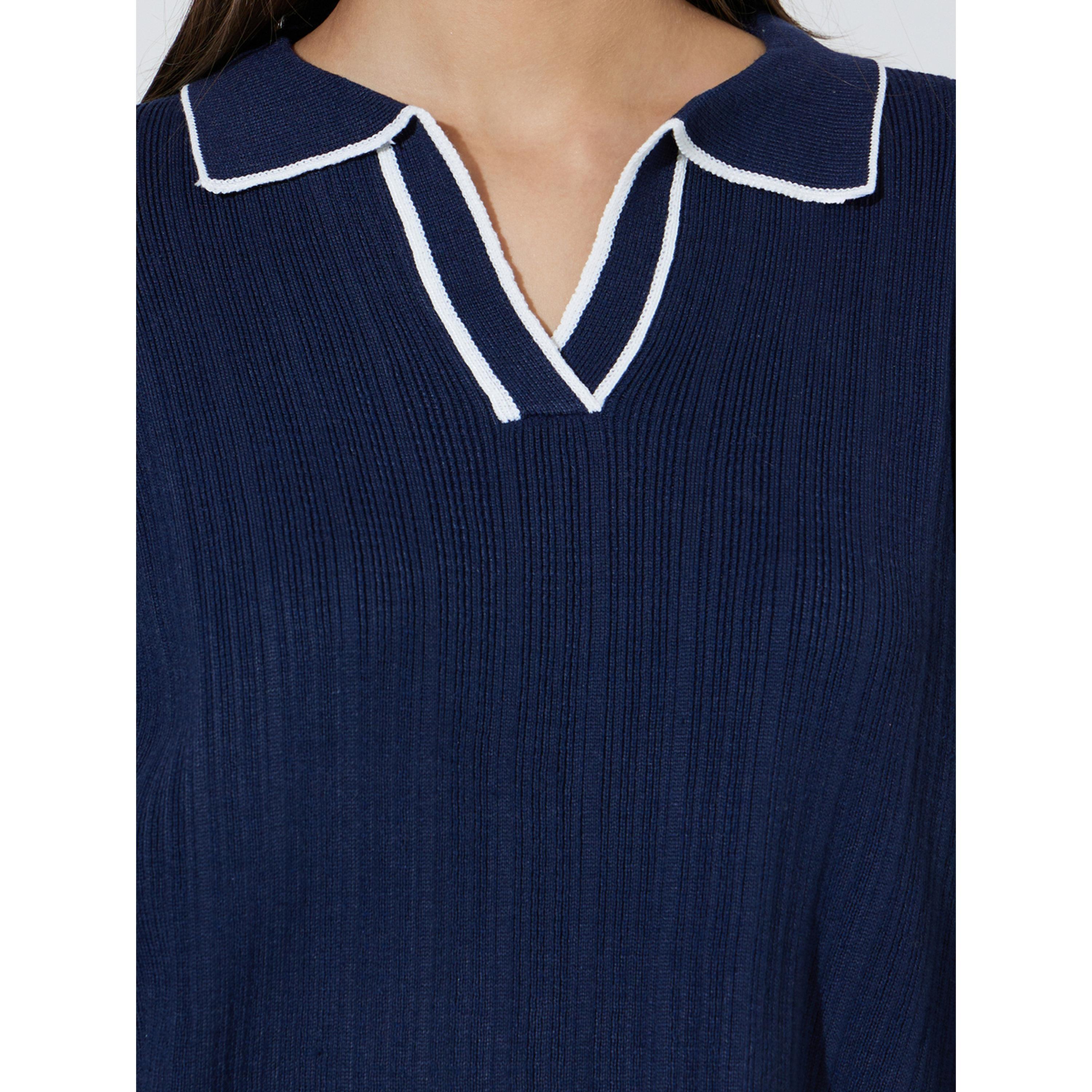Styli Navy Blue Knit Top with White Trim-women-clothing-shirtsandblouses-blouses-image-5