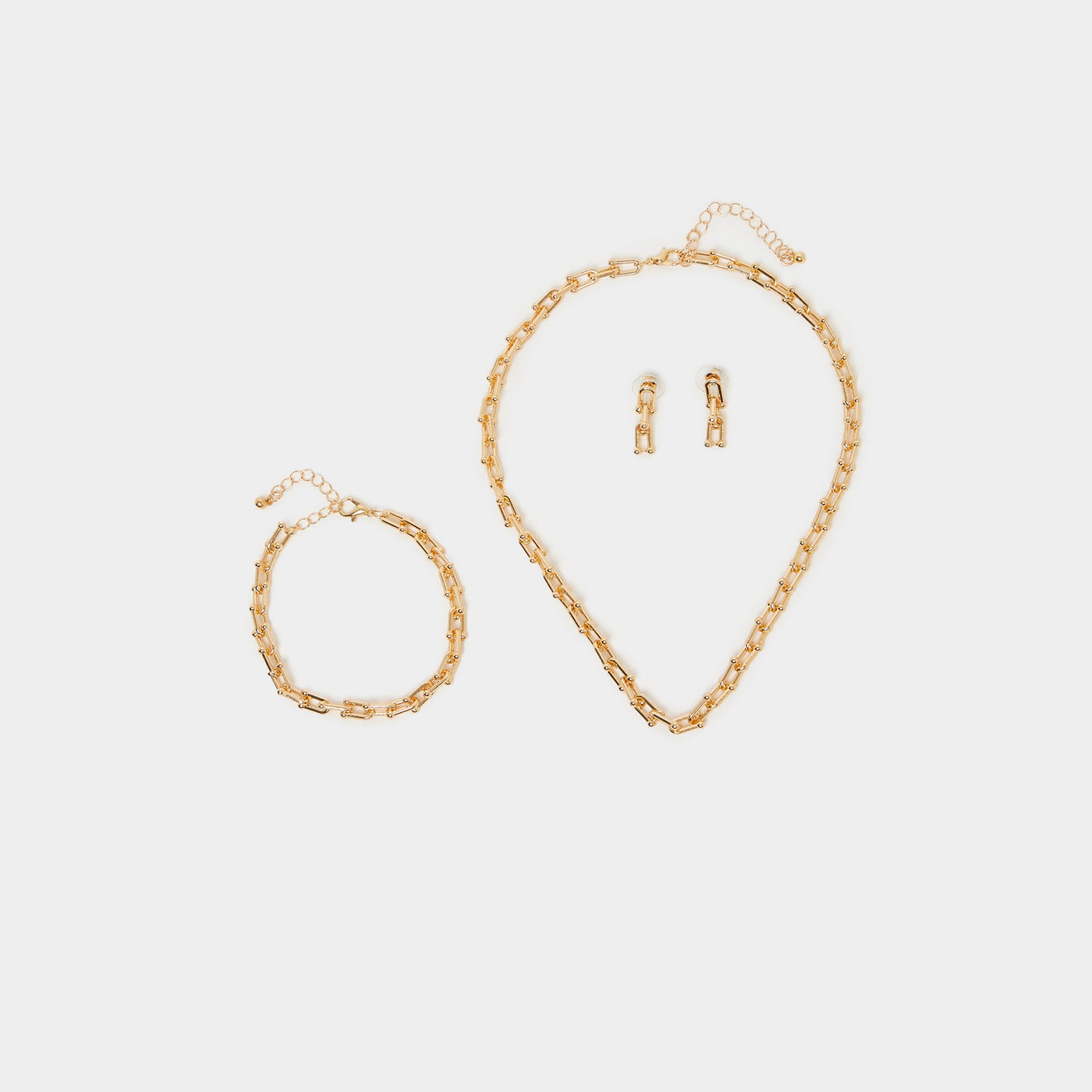 ستايلي - طقم مجوهرات من قلادة وسوار وأقراط لون ذهبي-women-watchesandjewellery-jewellery-jewellerysets-image-1
