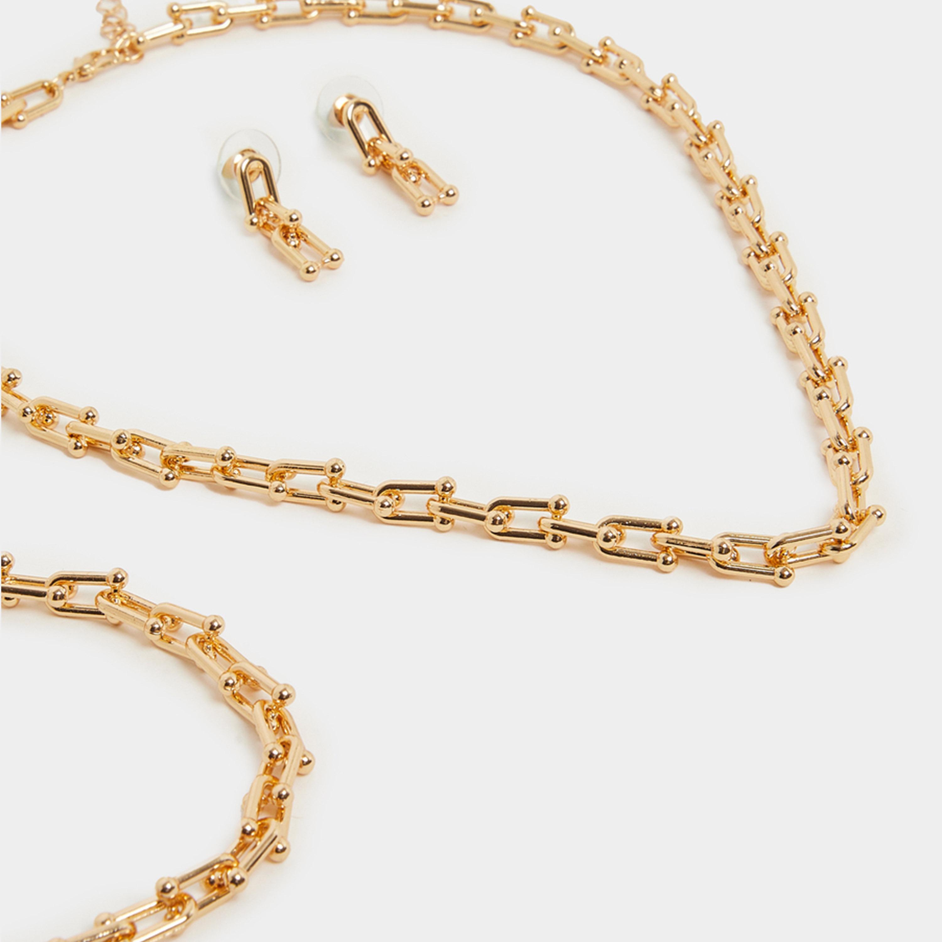 Styli Gold Link Necklace, Bracelet and Earring Jewelry Set-women-watchesandjewellery-jewellery-jewellerysets-image-4