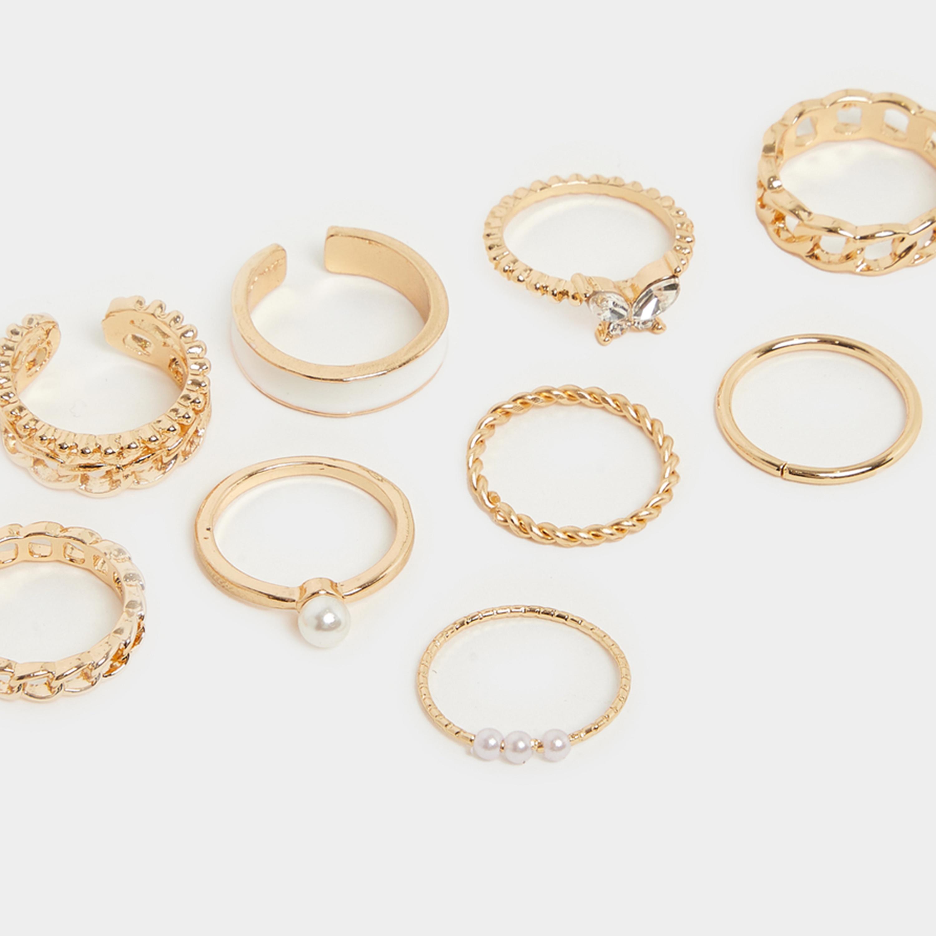 ستايلي - مجموعة من 10 خواتم كاجوال متنوعة-women-watchesandjewellery-jewellery-rings-image-4
