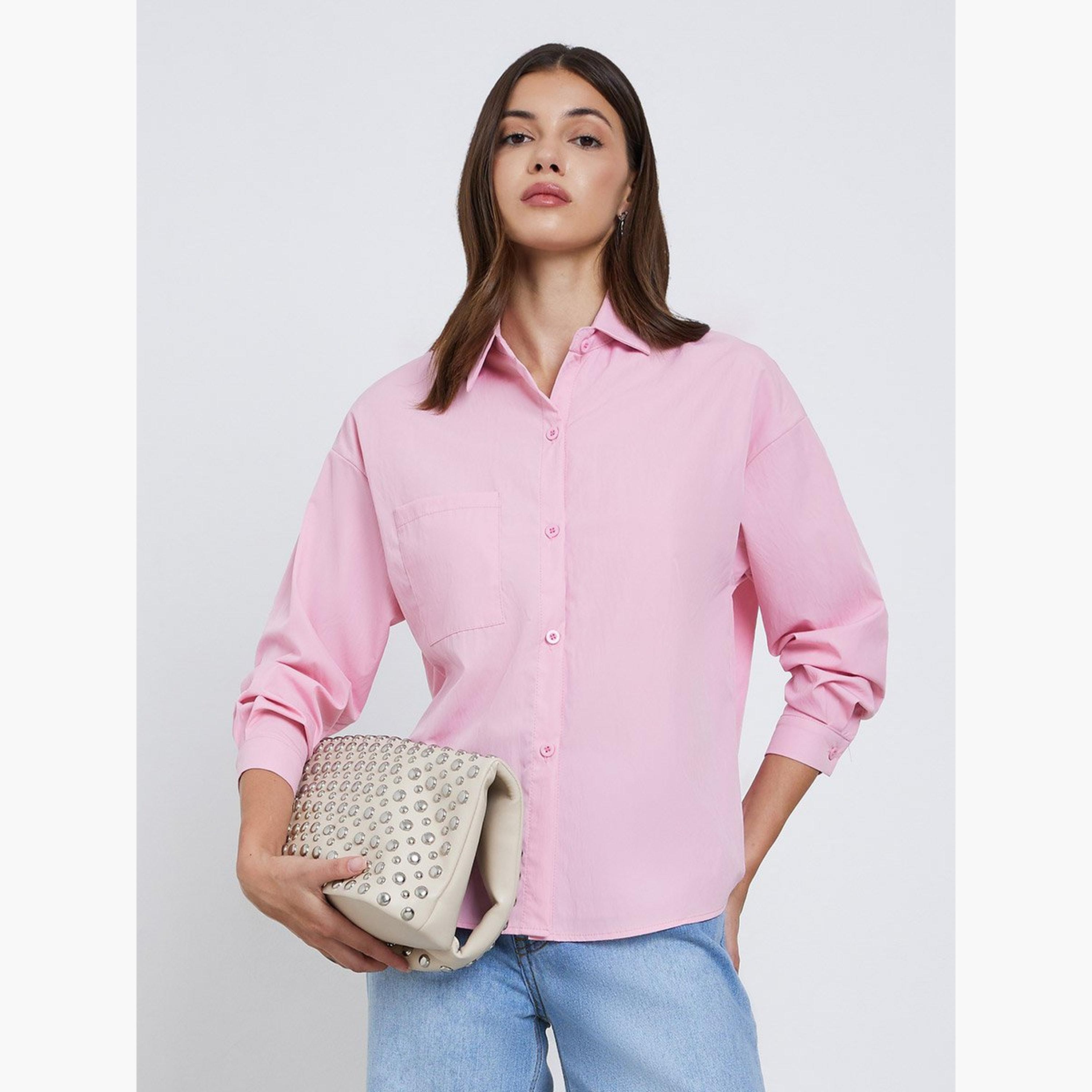 Styli Pink Long Sleeve Oversized Shirt-women-clothing-shirtsandblouses-shirts-image-1