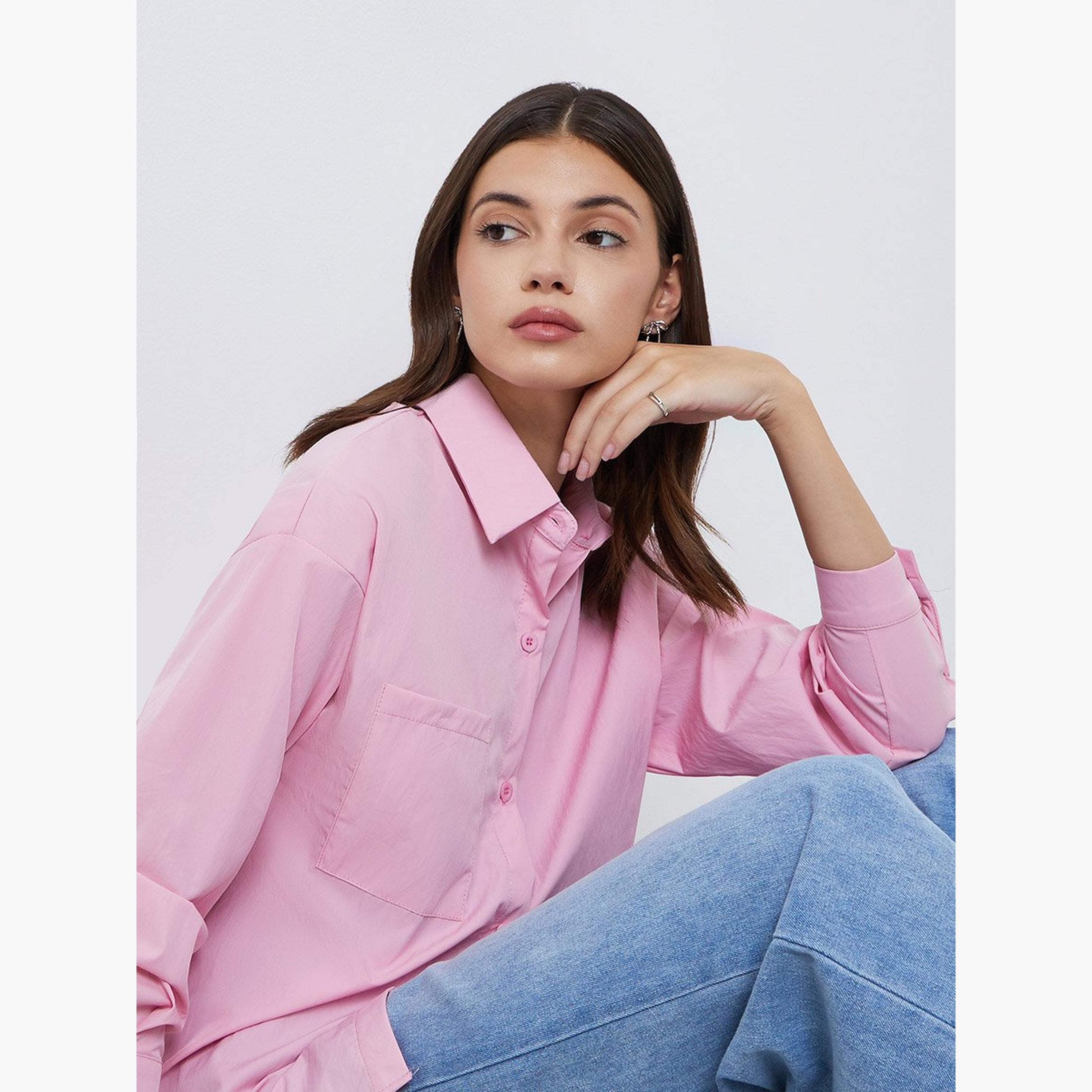 ستايلي - قميص وردي بأكمام طويلة ومقاس كبير-women-clothing-shirtsandblouses-shirts-image-2