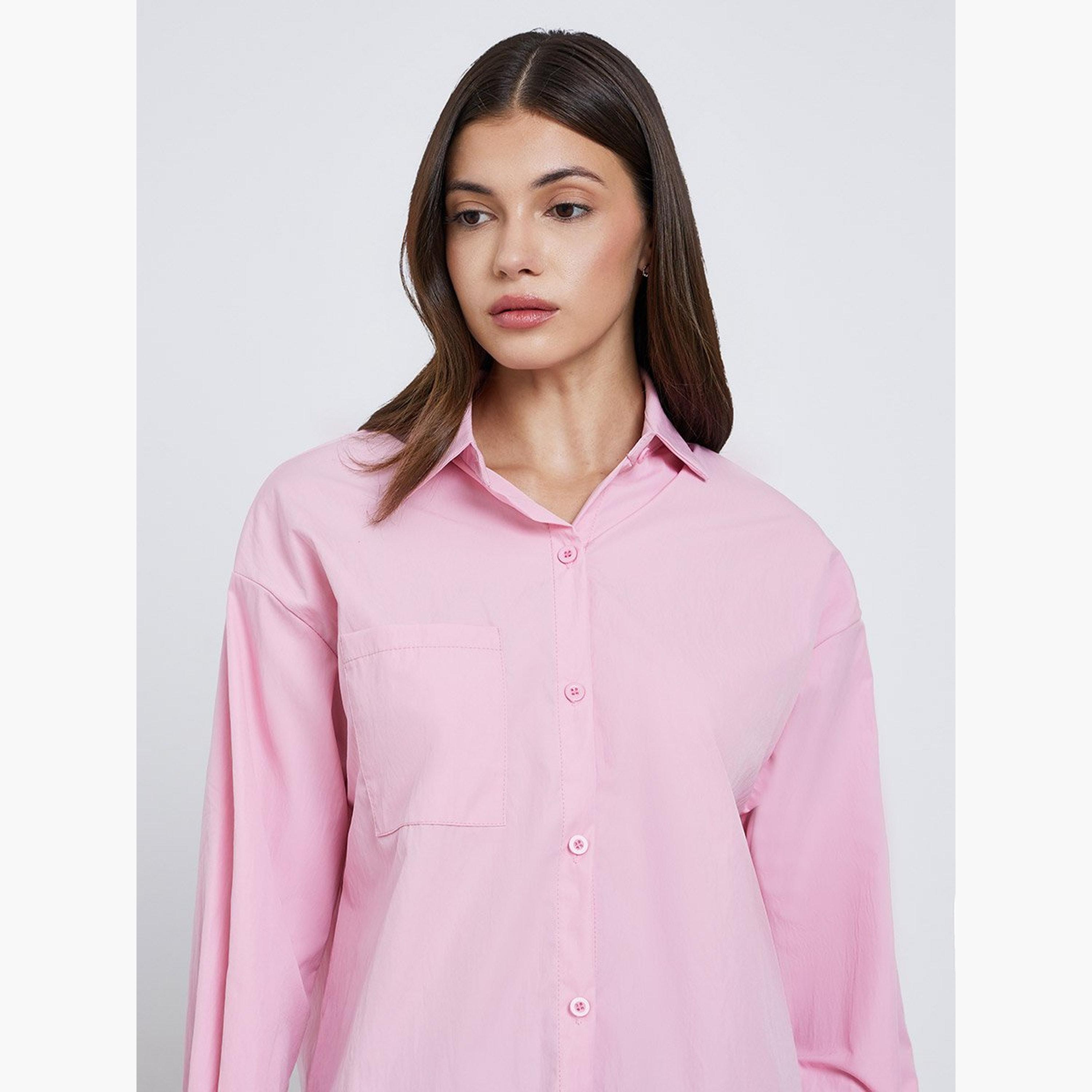Styli Pink Long Sleeve Oversized Shirt-women-clothing-shirtsandblouses-shirts-image-4