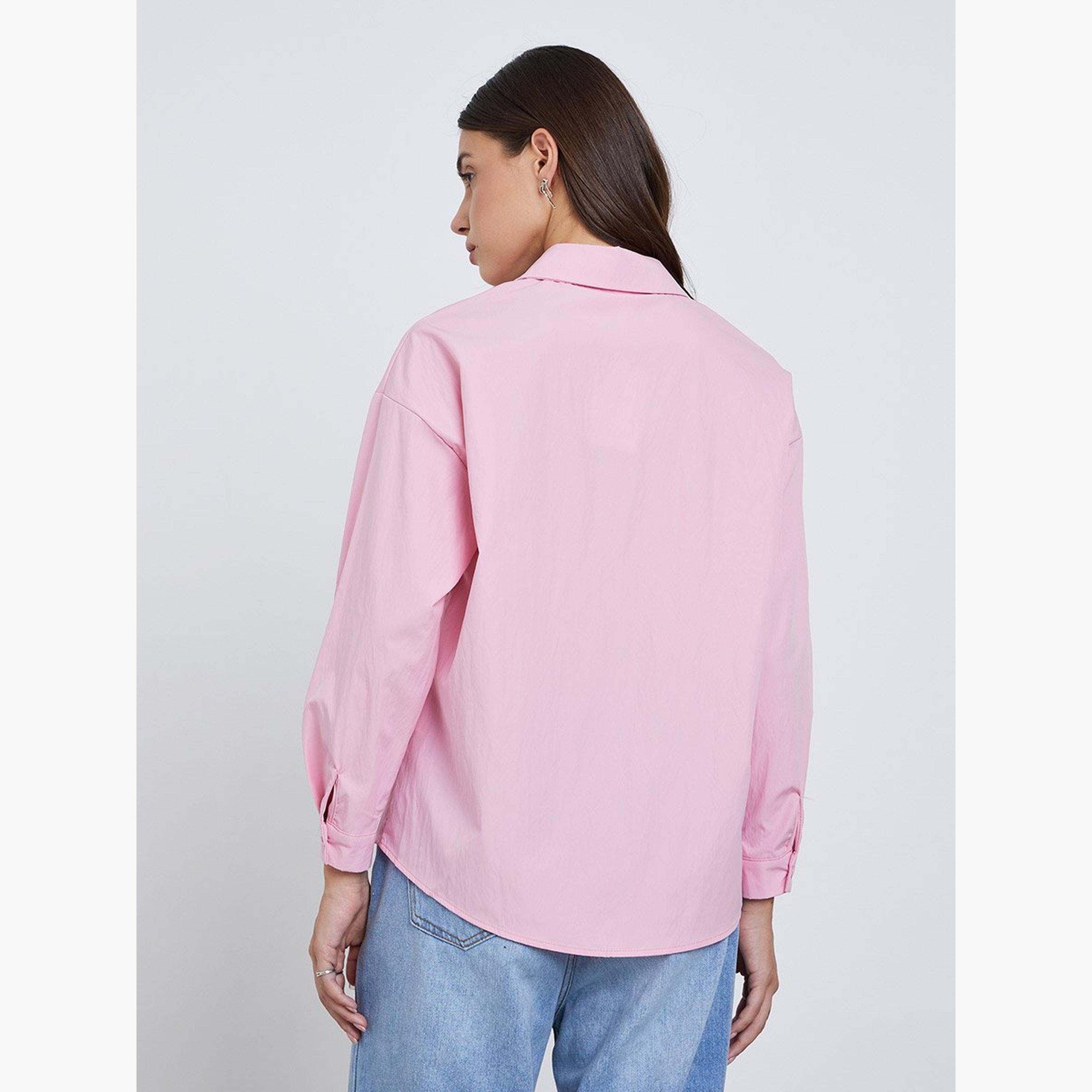 ستايلي - قميص وردي بأكمام طويلة ومقاس كبير-women-clothing-shirtsandblouses-shirts-image-5