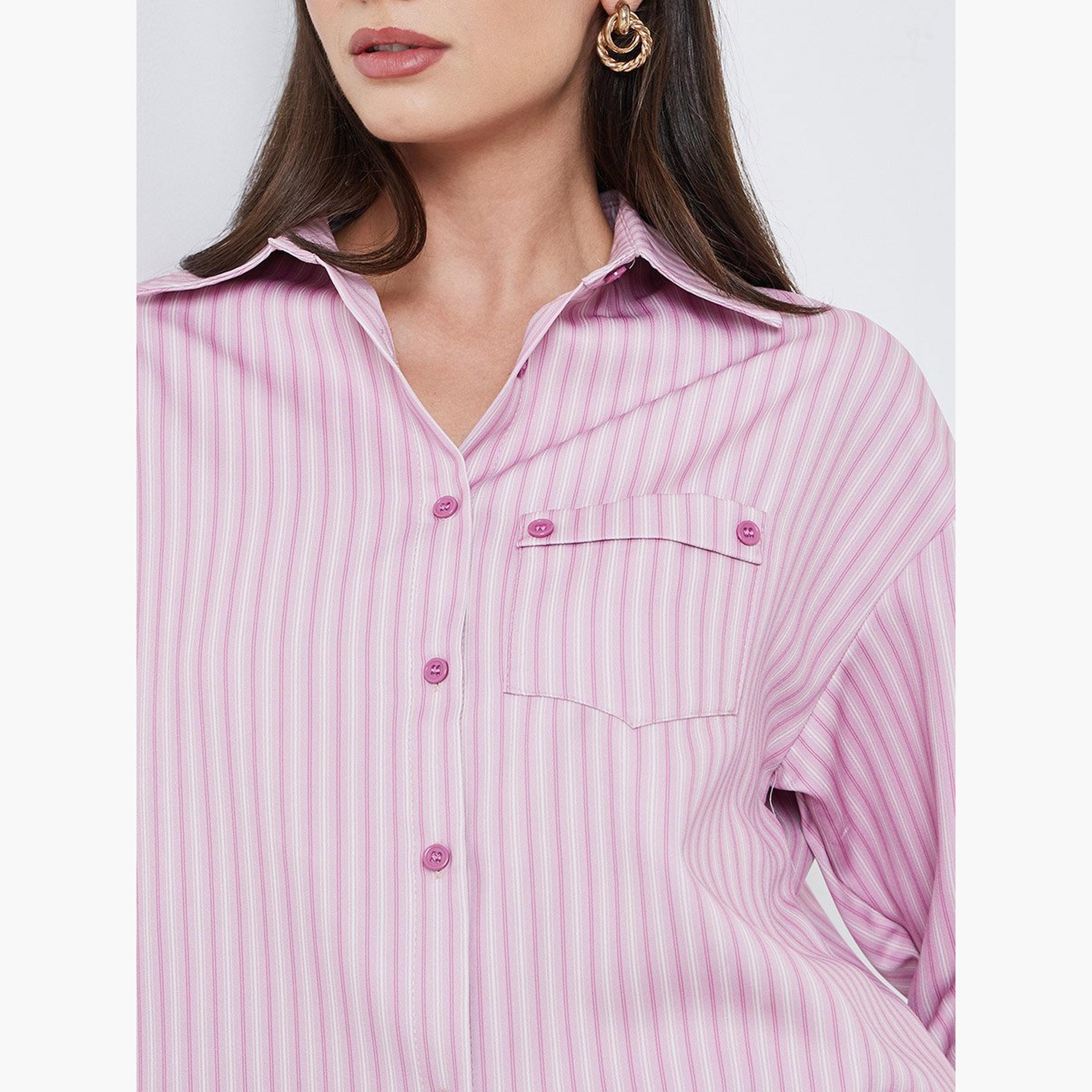 ستايلي - قميص وردي مخطط مع جيب قابل للطي-women-clothing-shirtsandblouses-shirts-image-3
